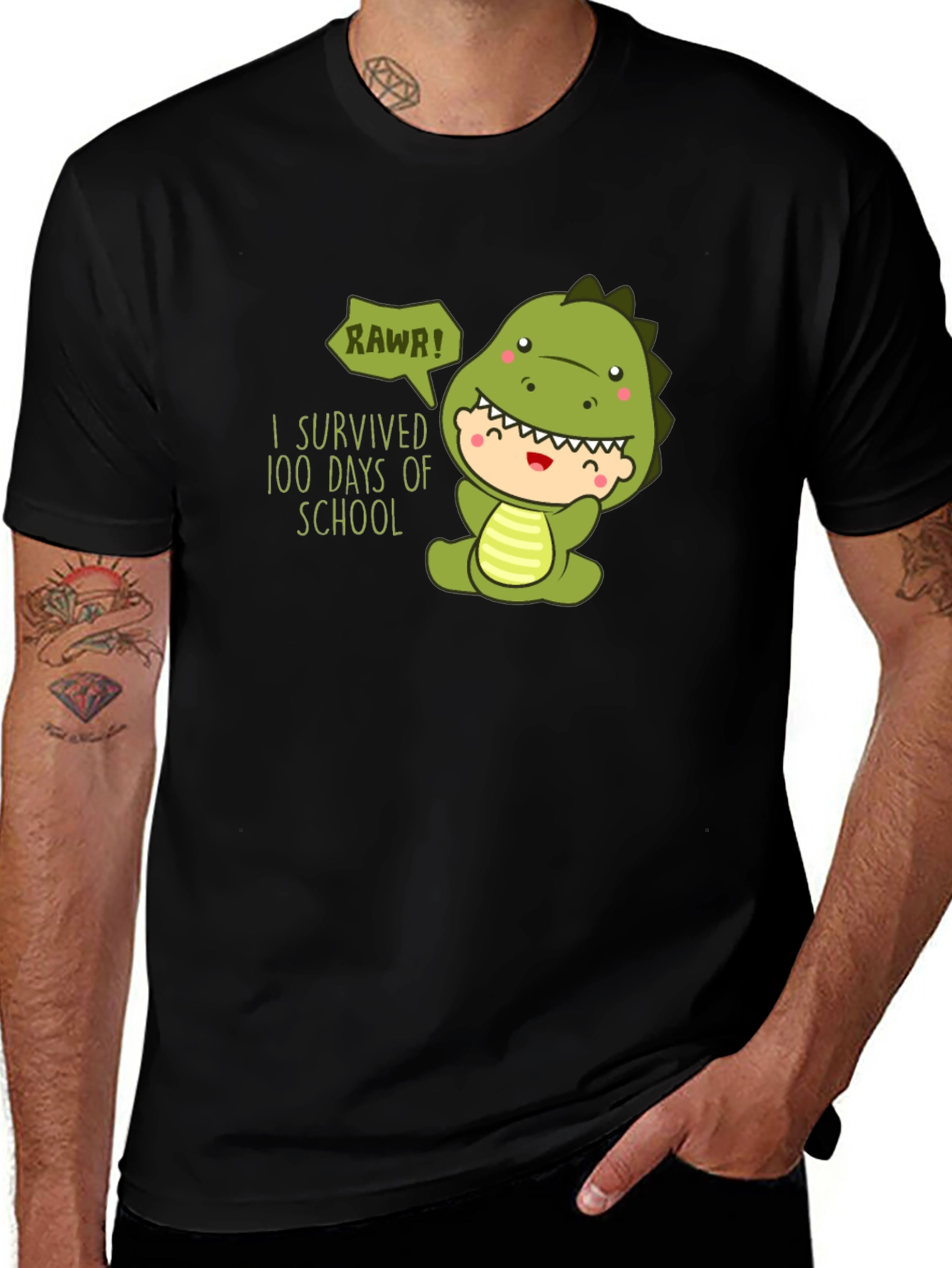 Variant 22 of Rawr! 100 Days of School Dinosaur Black T-Shirt