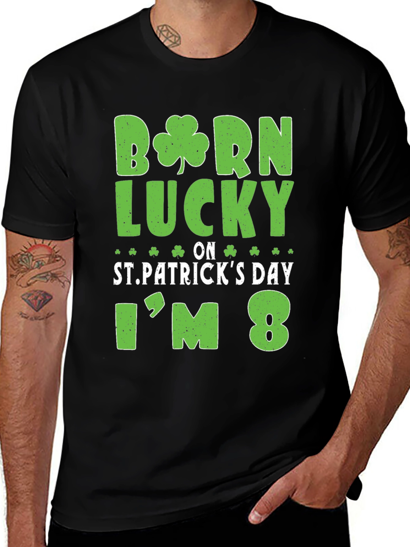 Variant 17 of Born Lucky St. Patrick's Day 8th Birthday Black T-Shirt