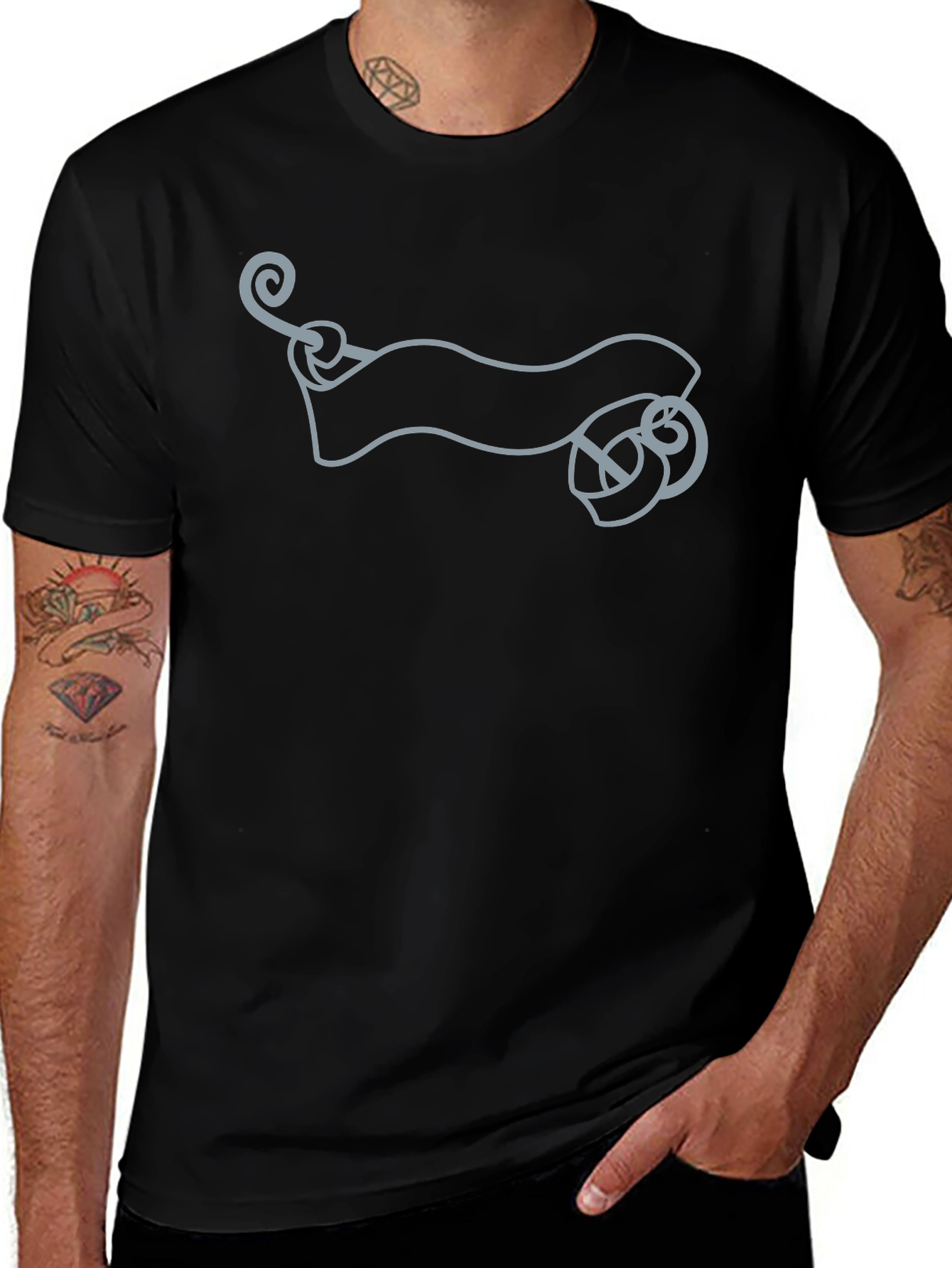 Variant 19 of Men's Black Graphic Tee - Scroll Design
