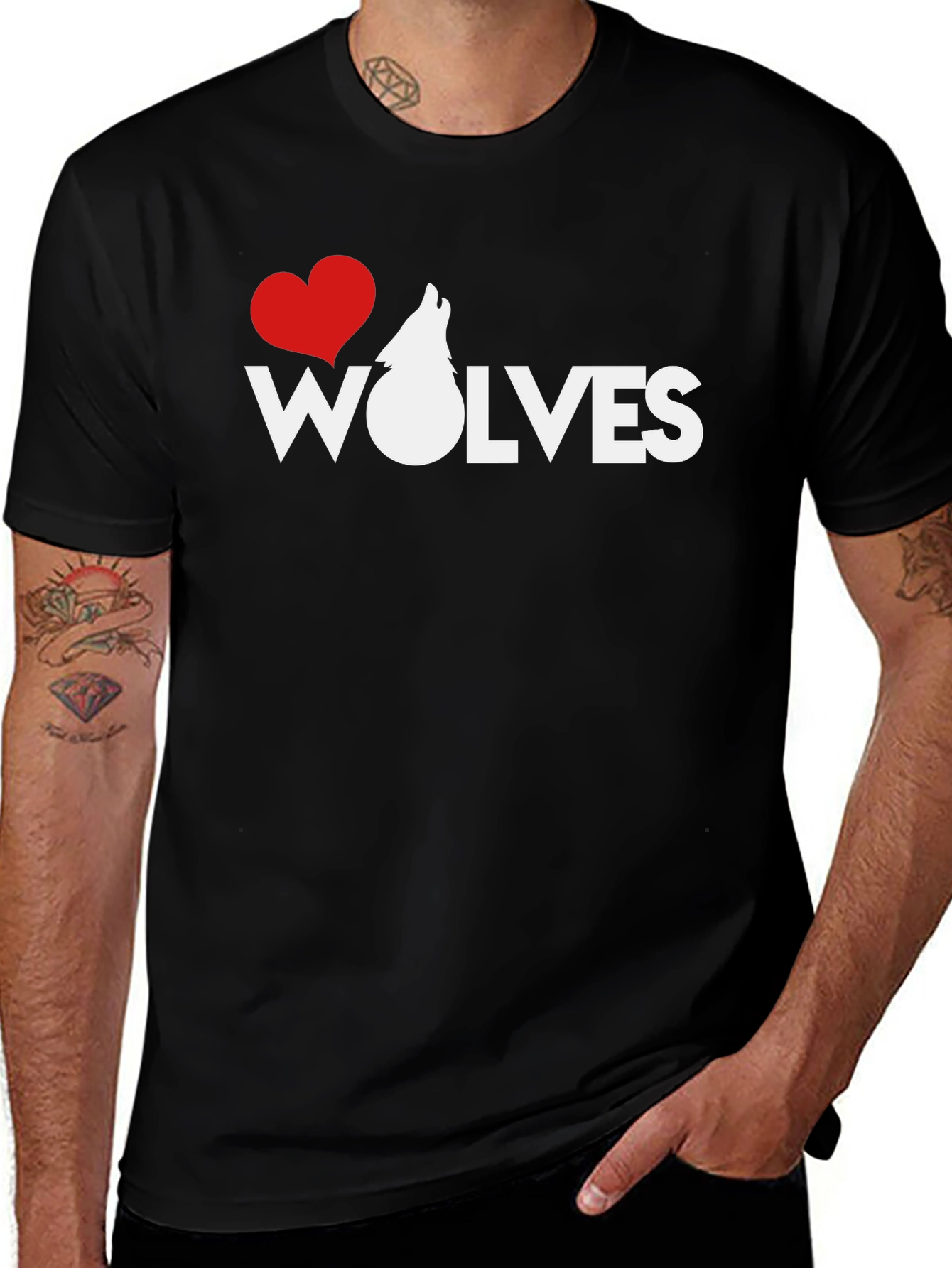 Variant 7 of I Heart Wolves Black Graphic T-Shirt