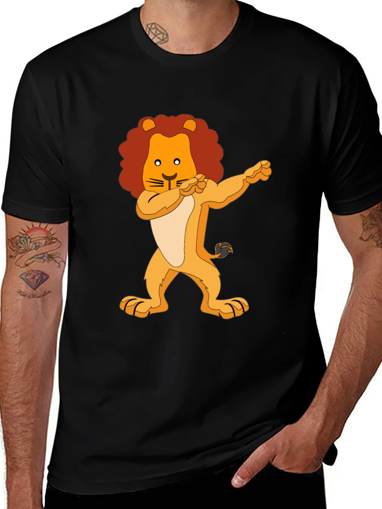 Variant 24 of Dabbing Lion Graphic Tee - Black Cotton T-Shirt