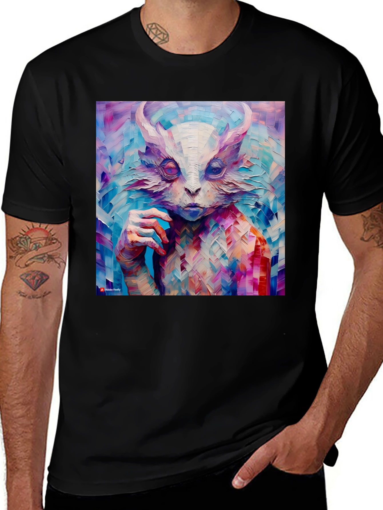 Variant 24 of Abstract Horned Creature Art on Black T-Shirt