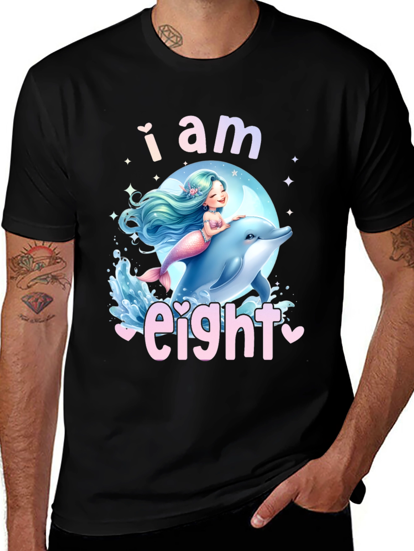 Cute 8th Birthday Mermaid Dolphin Tee