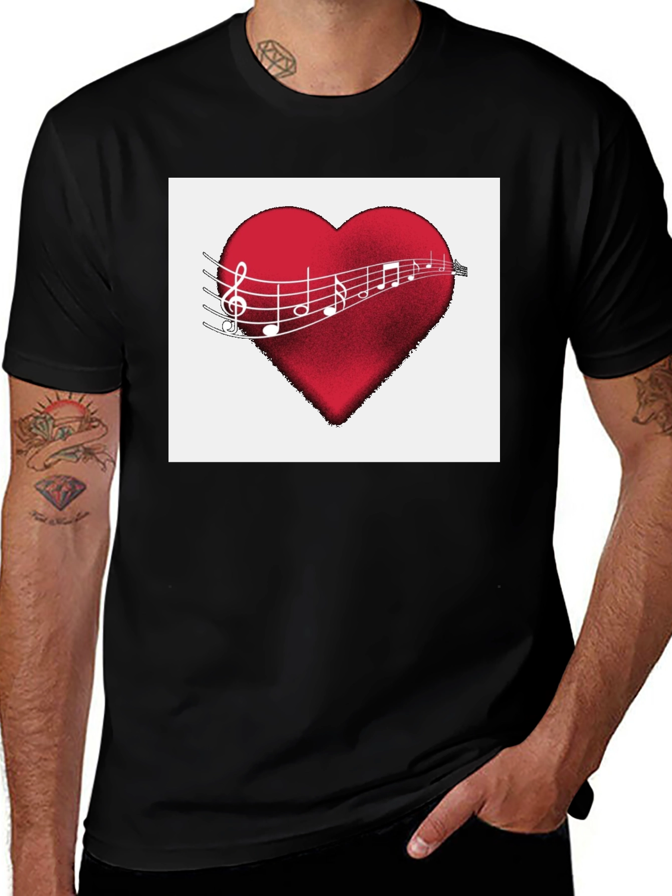 Variant 14 of Musical Heartbeat T-Shirt - Black Cotton Tee