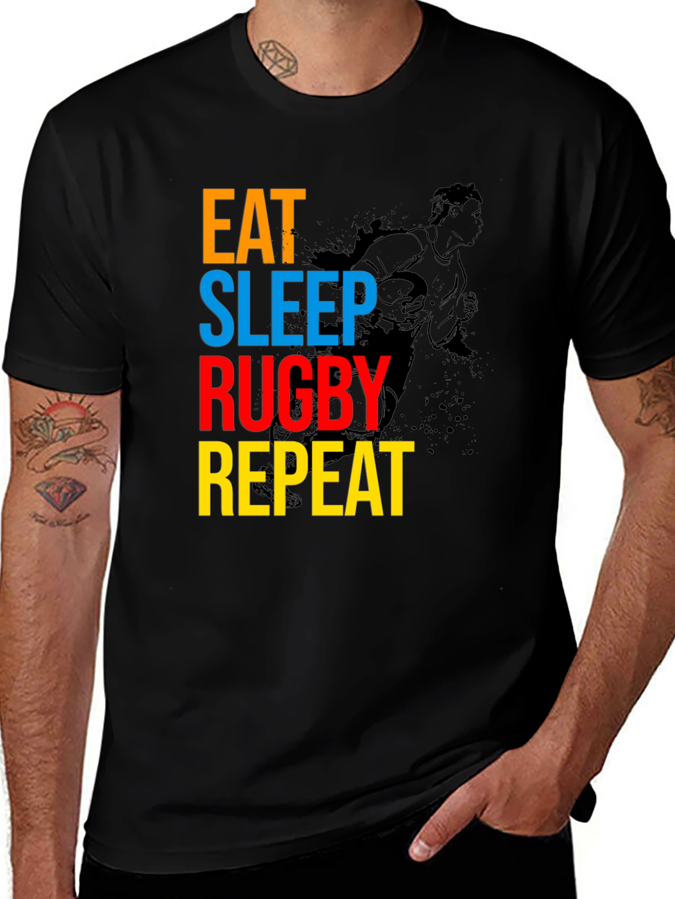 Variant 16 of Eat Sleep Rugby Repeat Graphic Tee