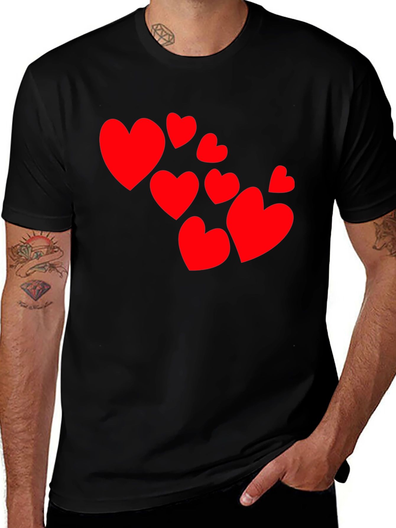 Variant 5 of Heart Print Black Crew Neck T-Shirt