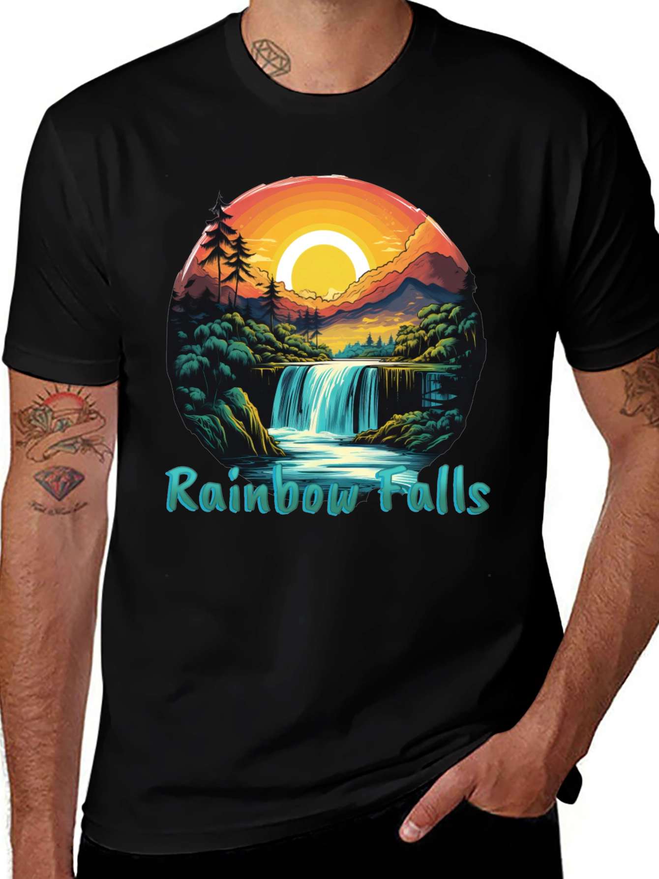 Variant 30 of Rainbow Falls Graphic Print Black T-Shirt