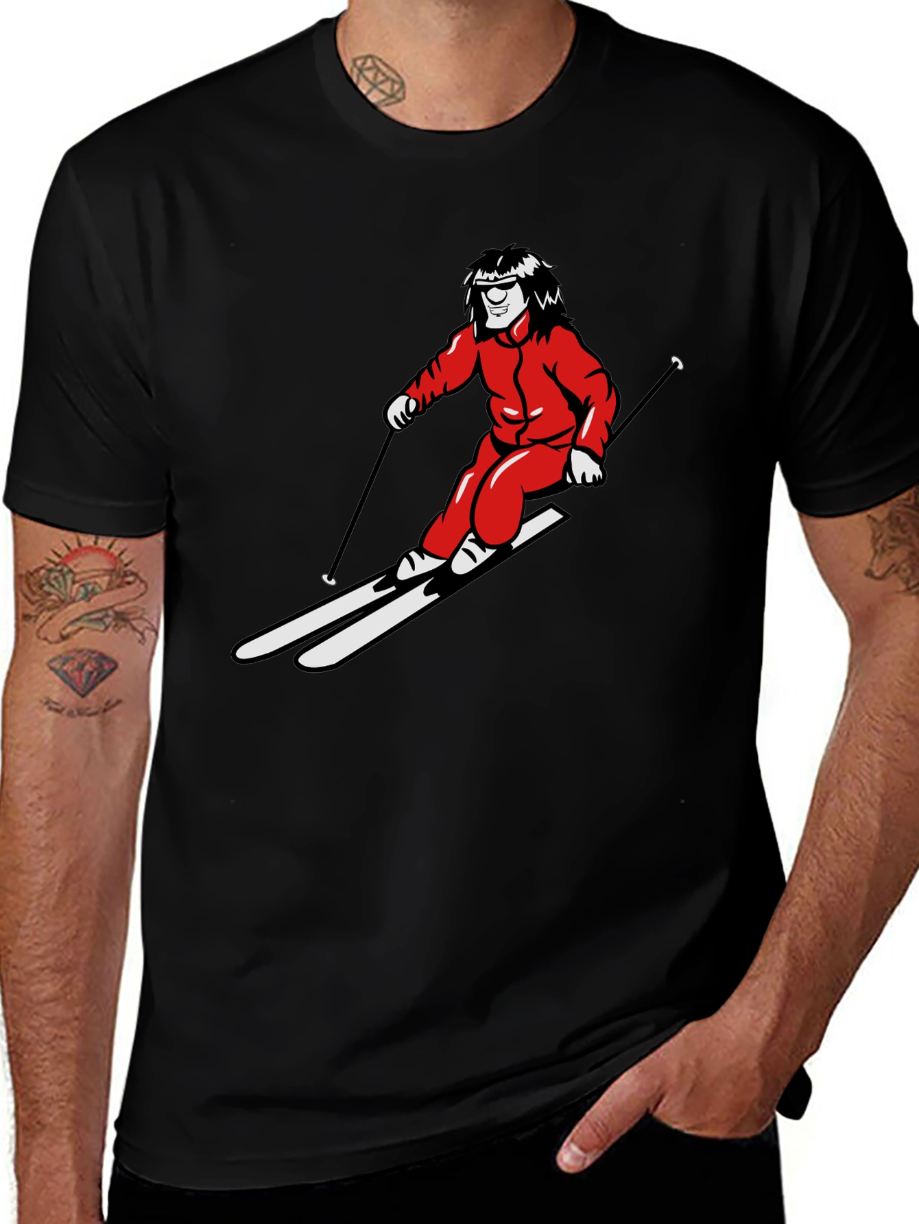 Variant 7 of Retro Ski T-Shirt - Black Cotton Blend