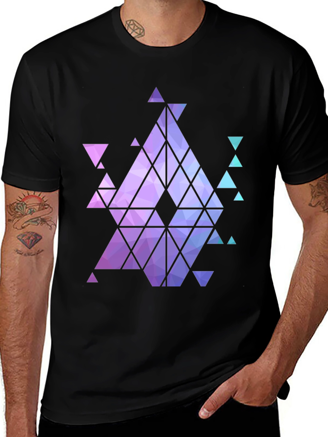 Variant 3 of Geometric Triangle Print Black T-Shirt