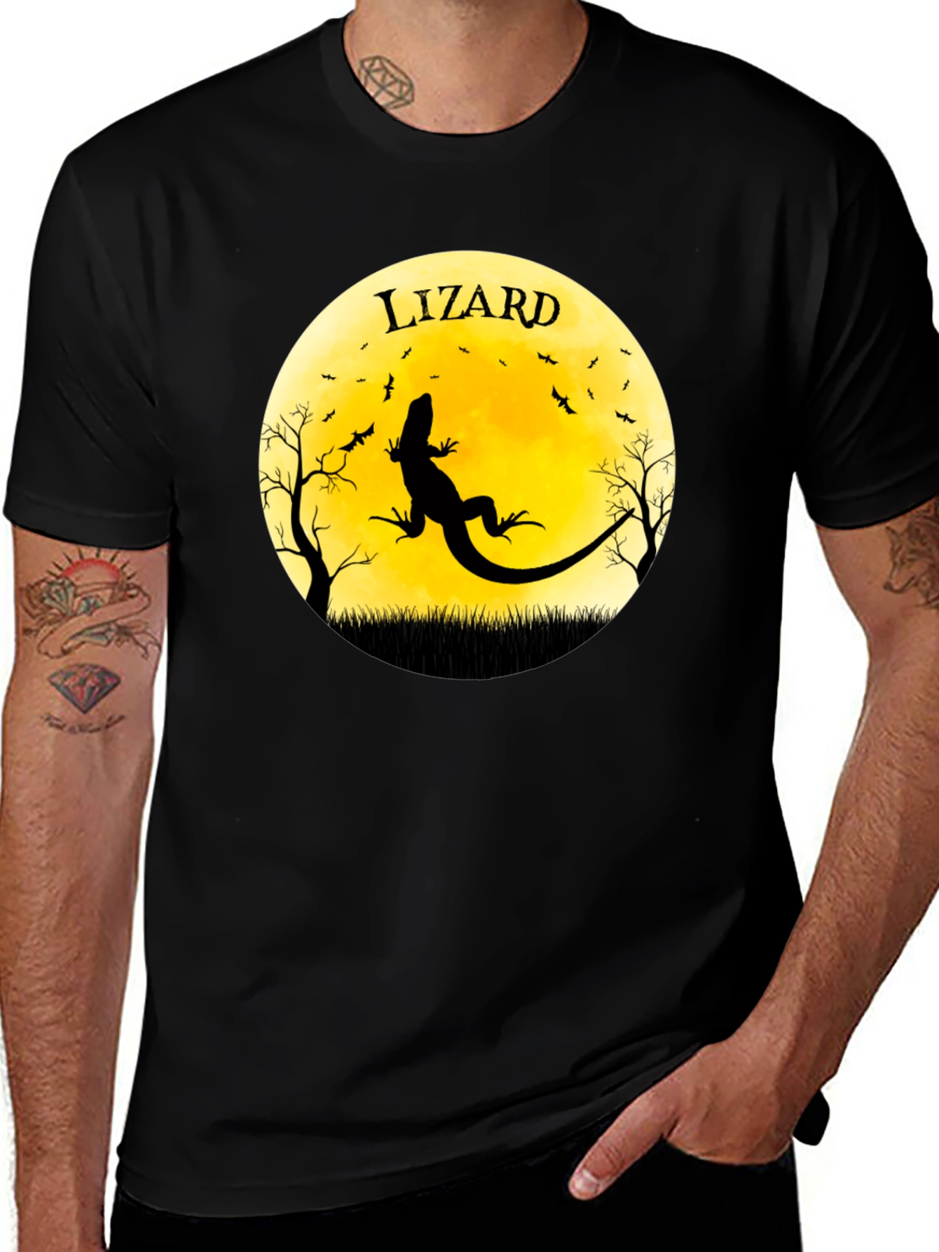 Variant 27 of Lizard Moon Graphic T-Shirt - Black