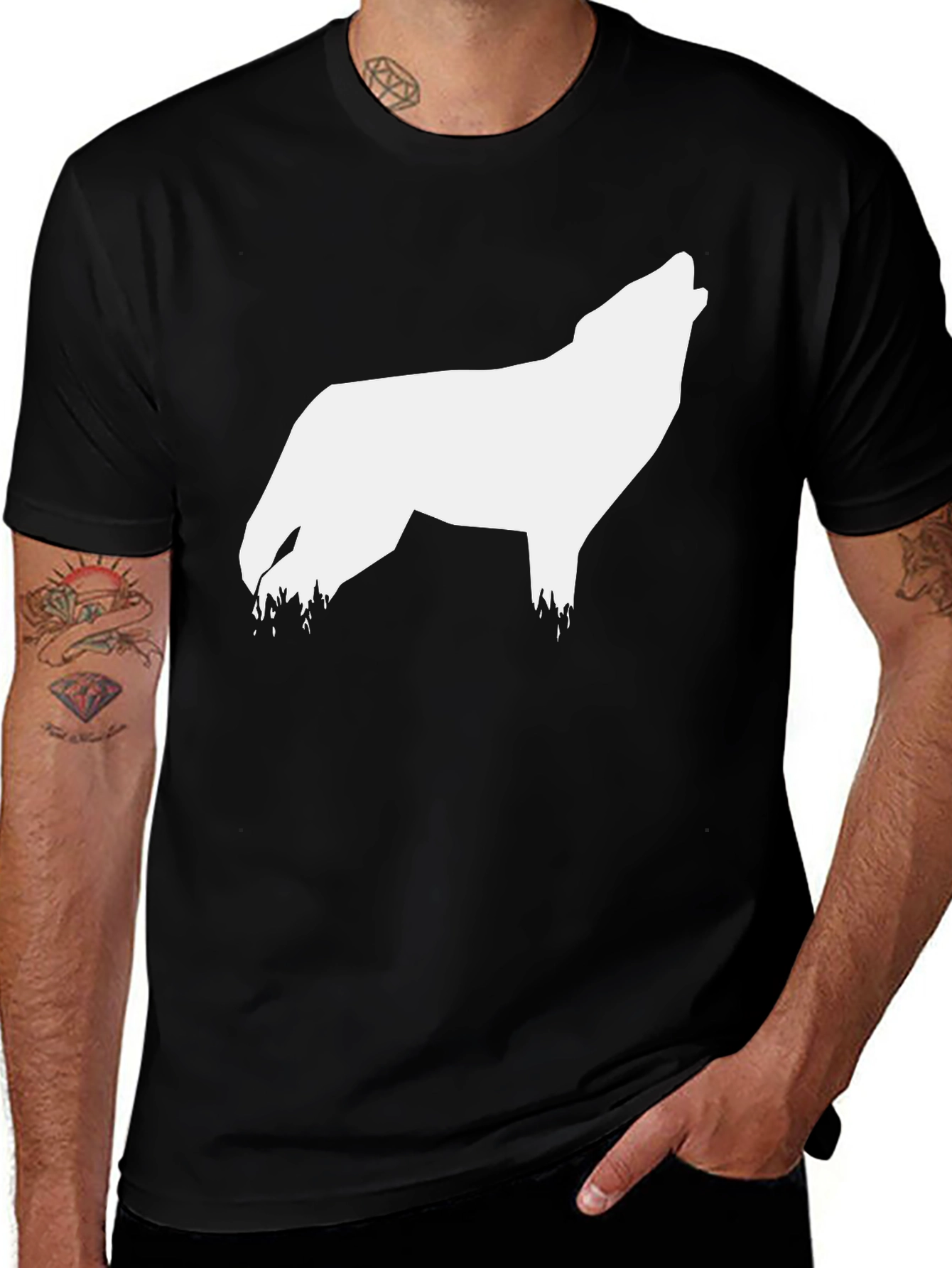 Variant 9 of Black T-Shirt with Howling Wolf Silhouette Graphic