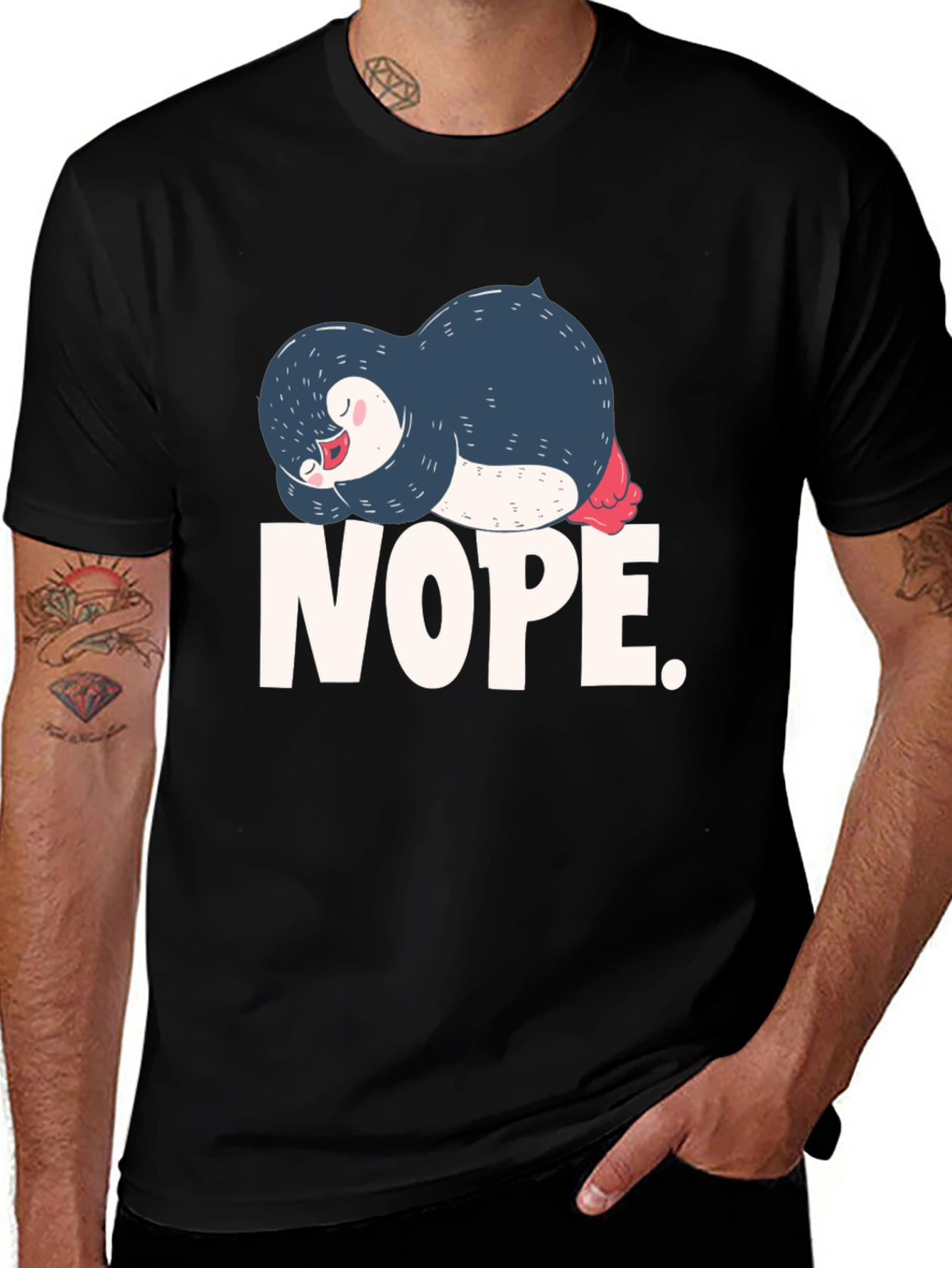Black Nope Penguin Graphic T-Shirt main image