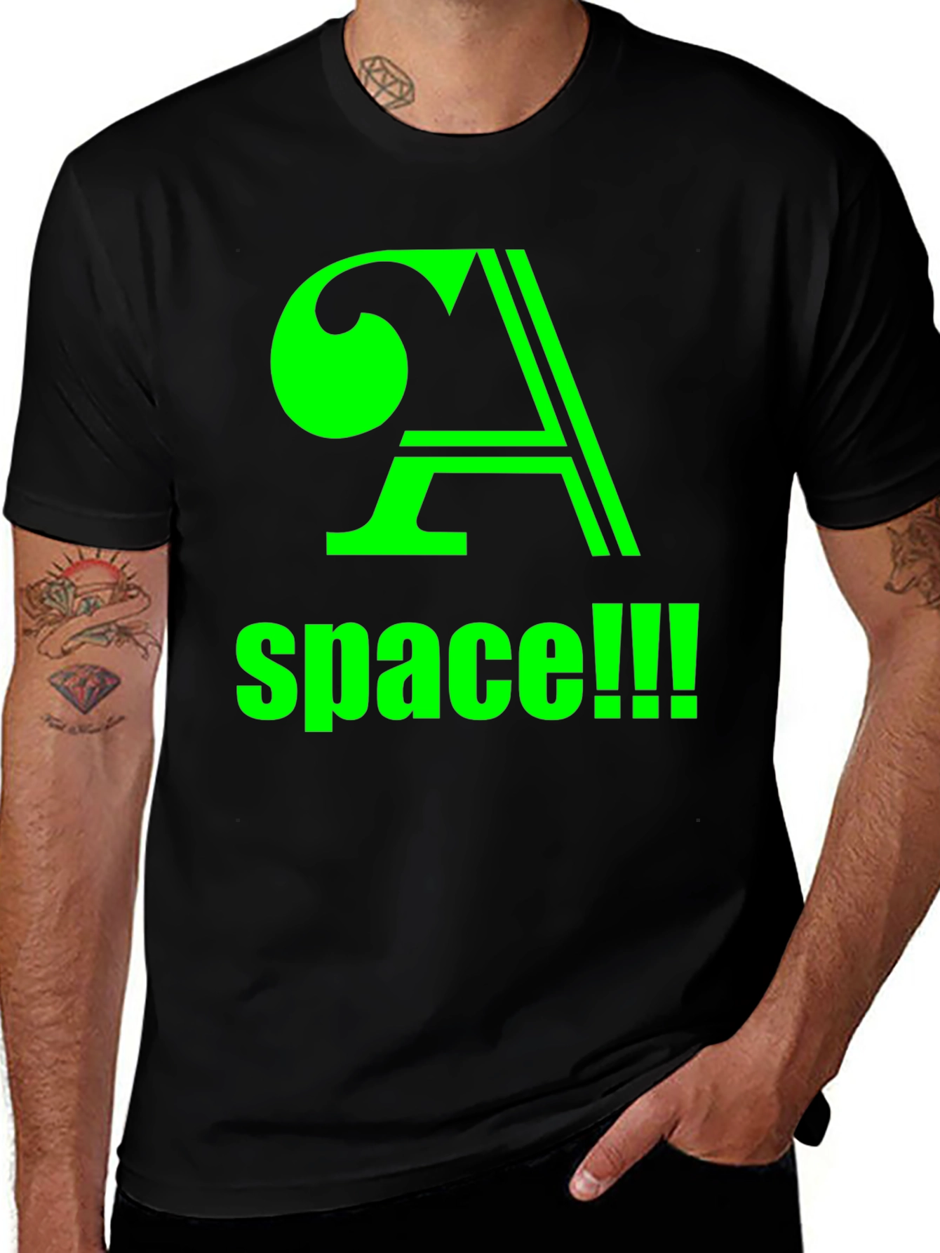 Variant 10 of Space! Black T-Shirt with Green Graphic