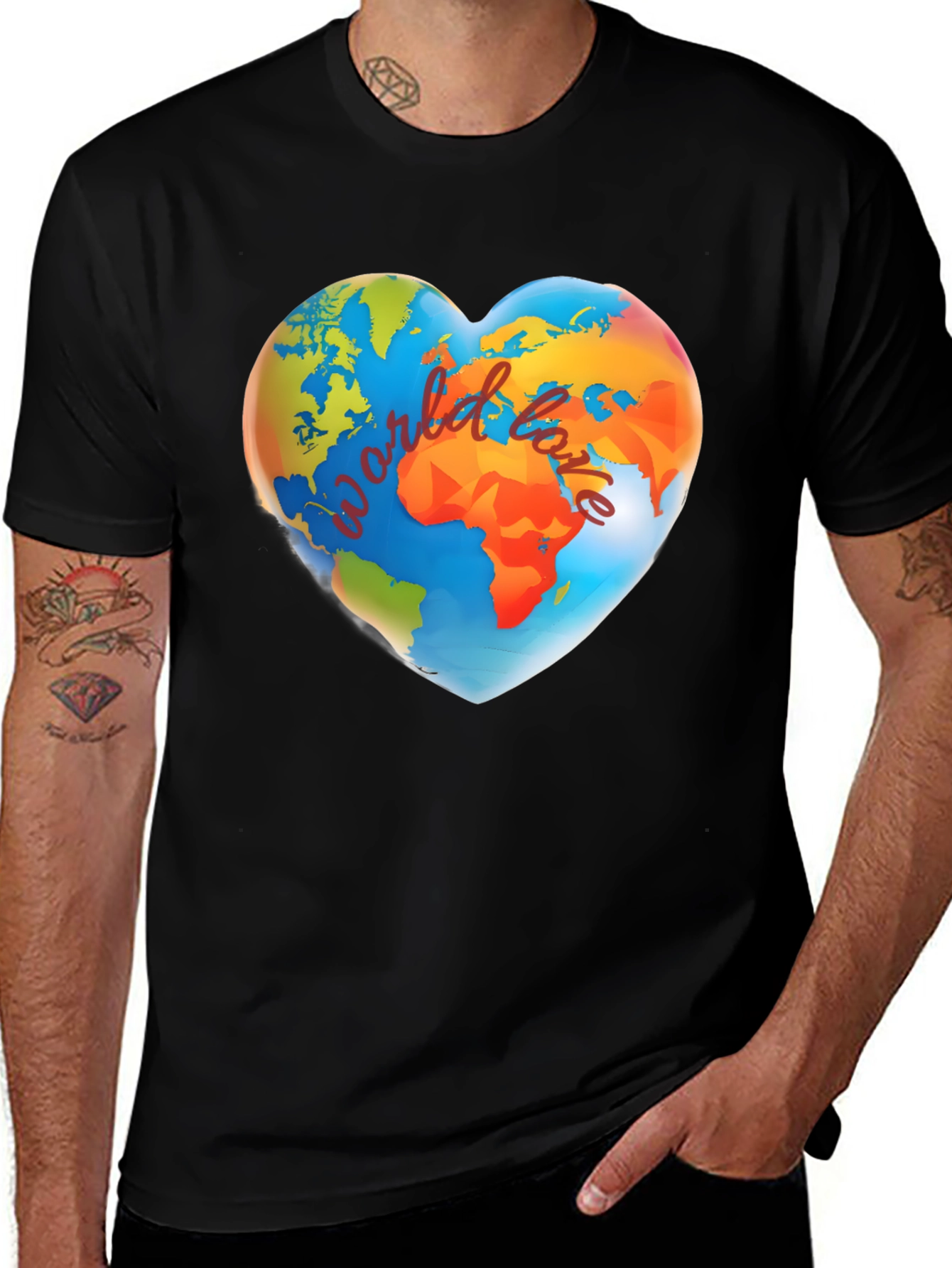 Variant 30 of World Love Heart Graphic Black T-Shirt