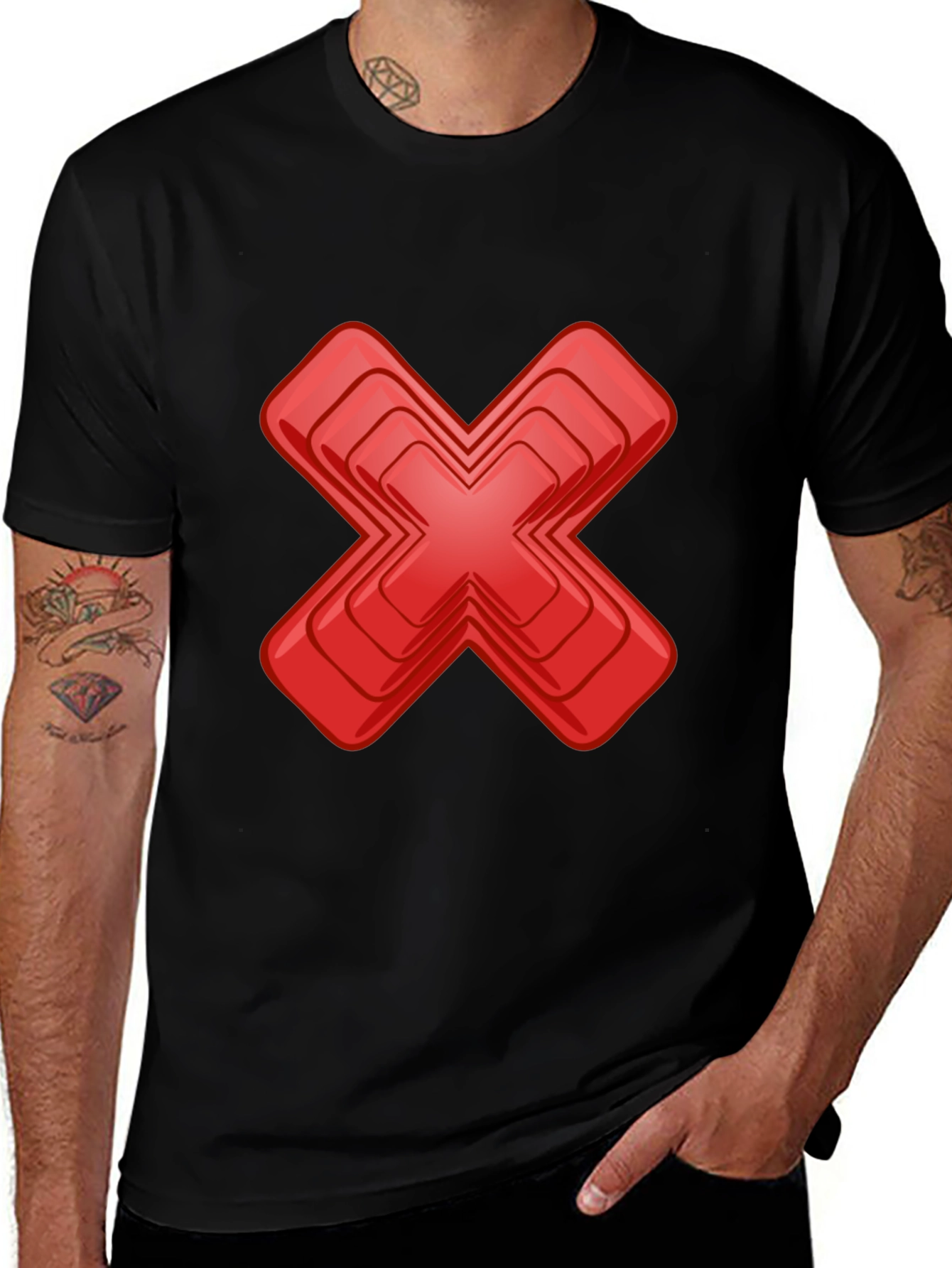 Variant 29 of Bold Red X Graphic Tee - Casual Black T-Shirt