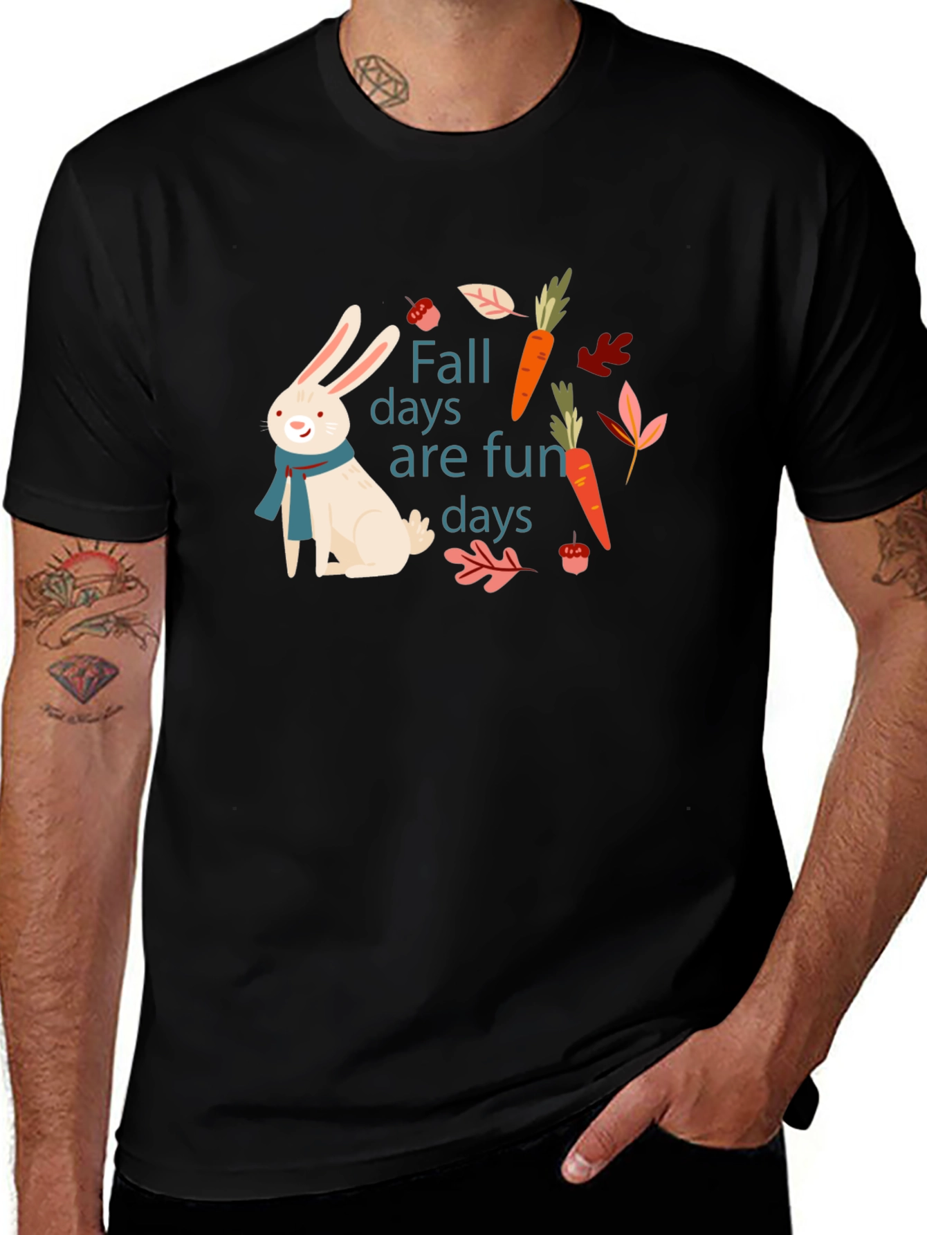 Variant 24 of Fall Days Fun Days Rabbit Graphic Black T-Shirt