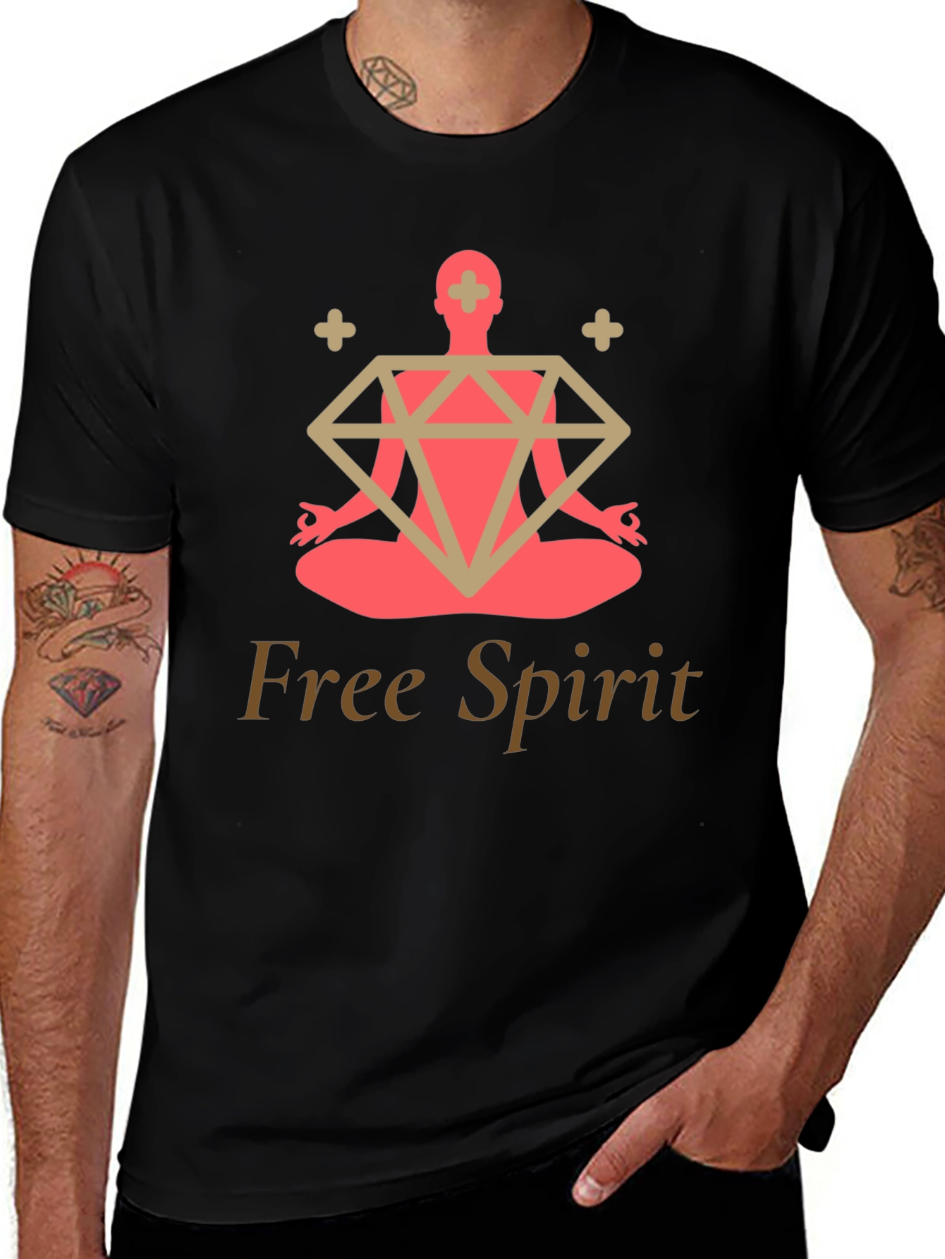Variant 10 of Free Spirit Yoga T-Shirt - Meditating Zen Diamond Design