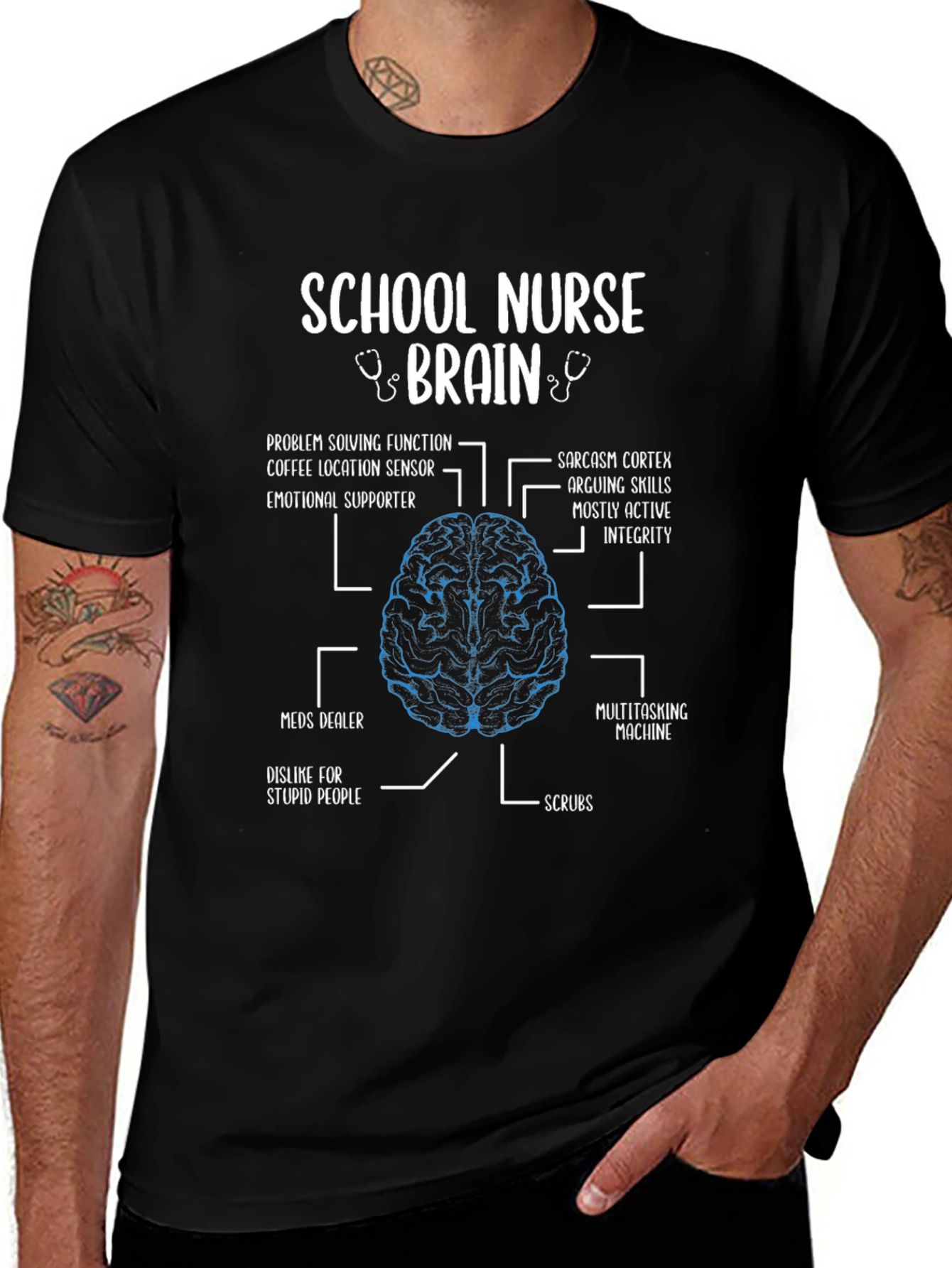 Variant 14 of School Nurse Brain Anatomy T-Shirt - Funny Nurse Gift