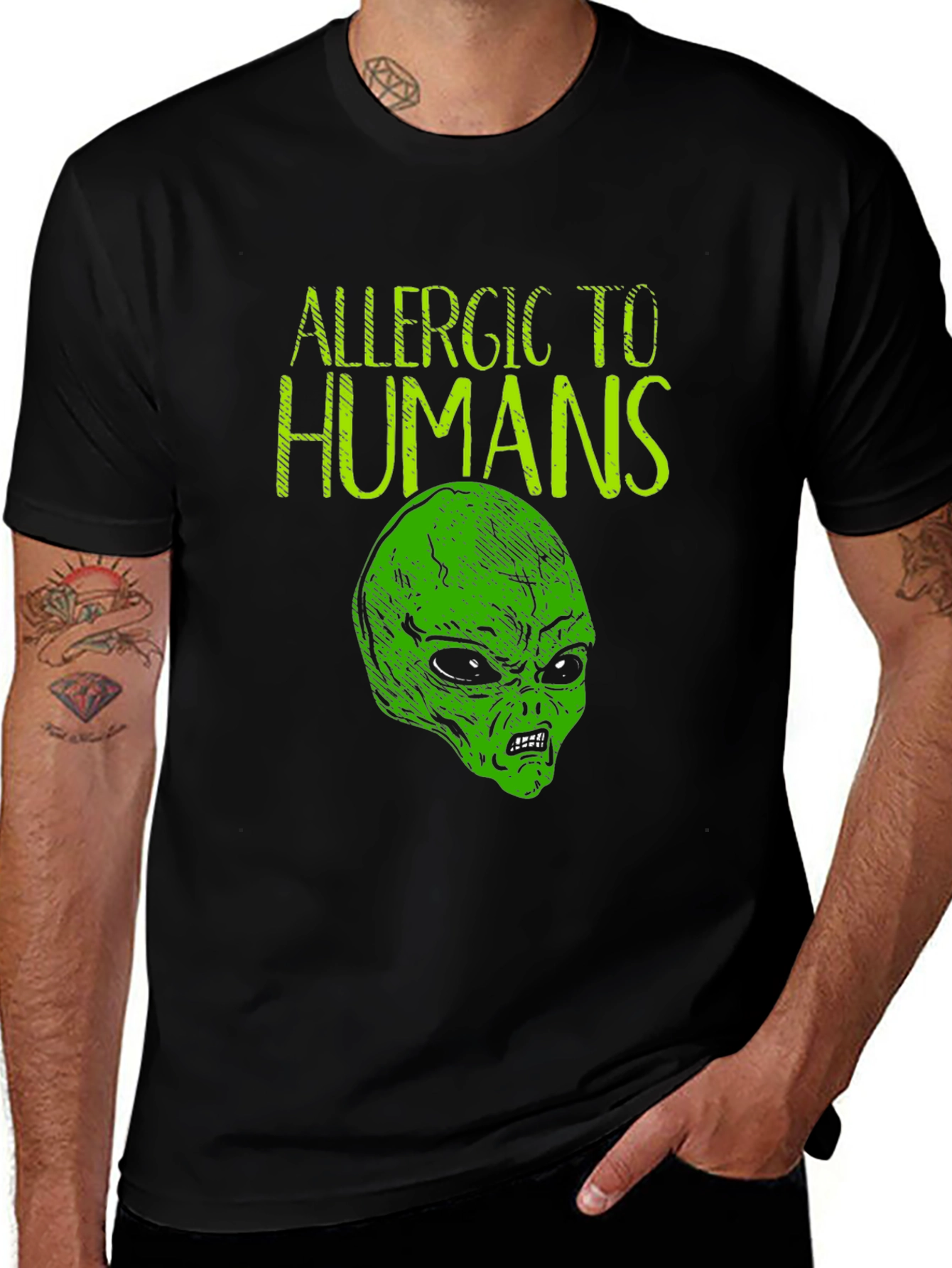 Variant 17 of Allergic to Humans Alien Graphic Tee