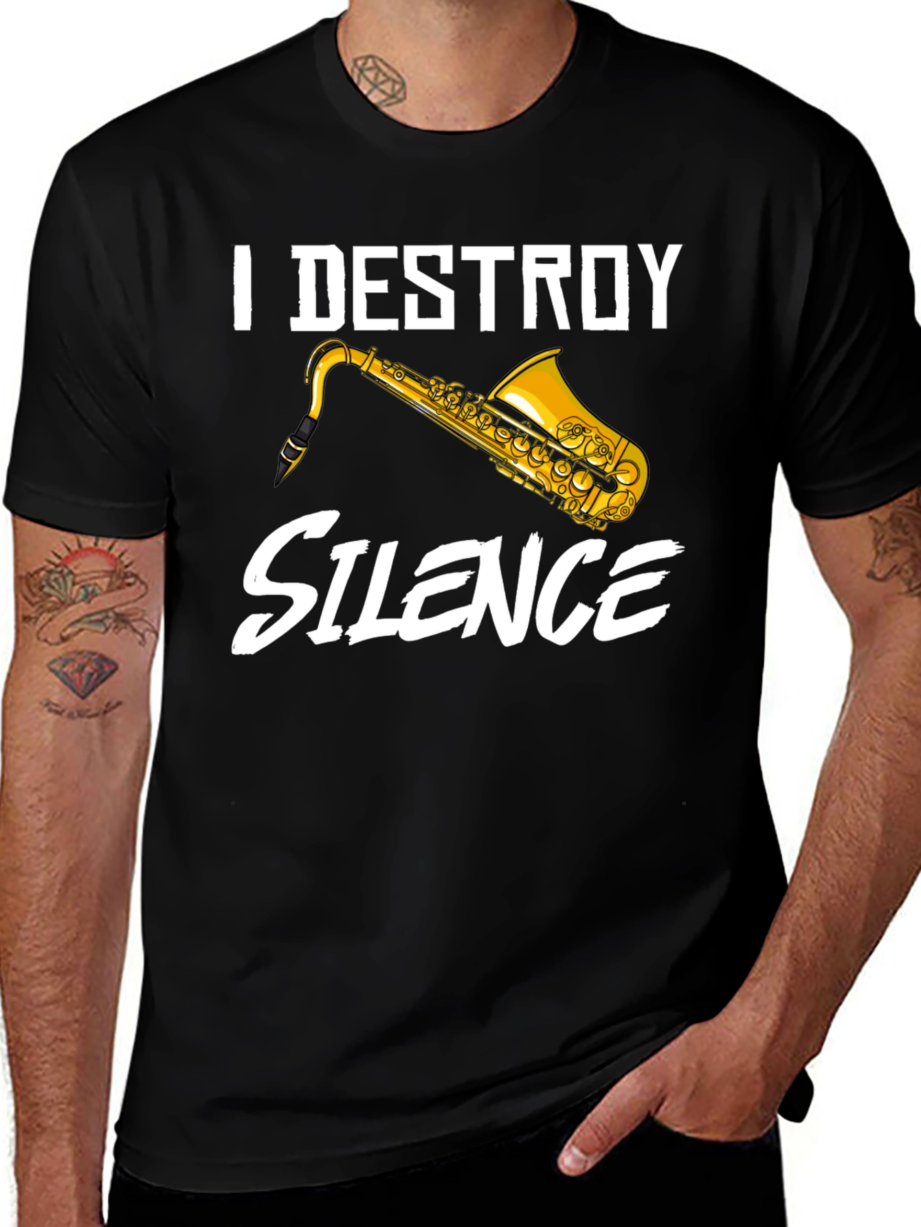 Variant 15 of I Destroy Silence Saxophone T-Shirt
