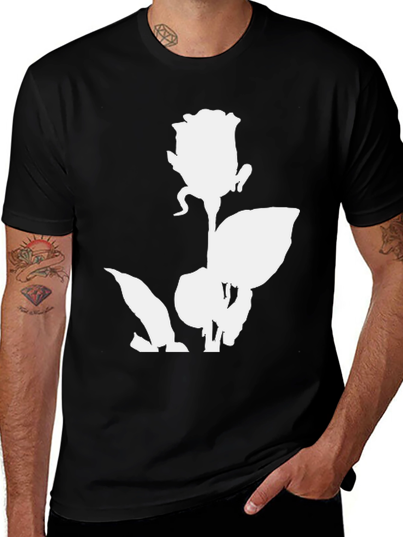 Variant 6 of Rose Graphic Print Black T-Shirt