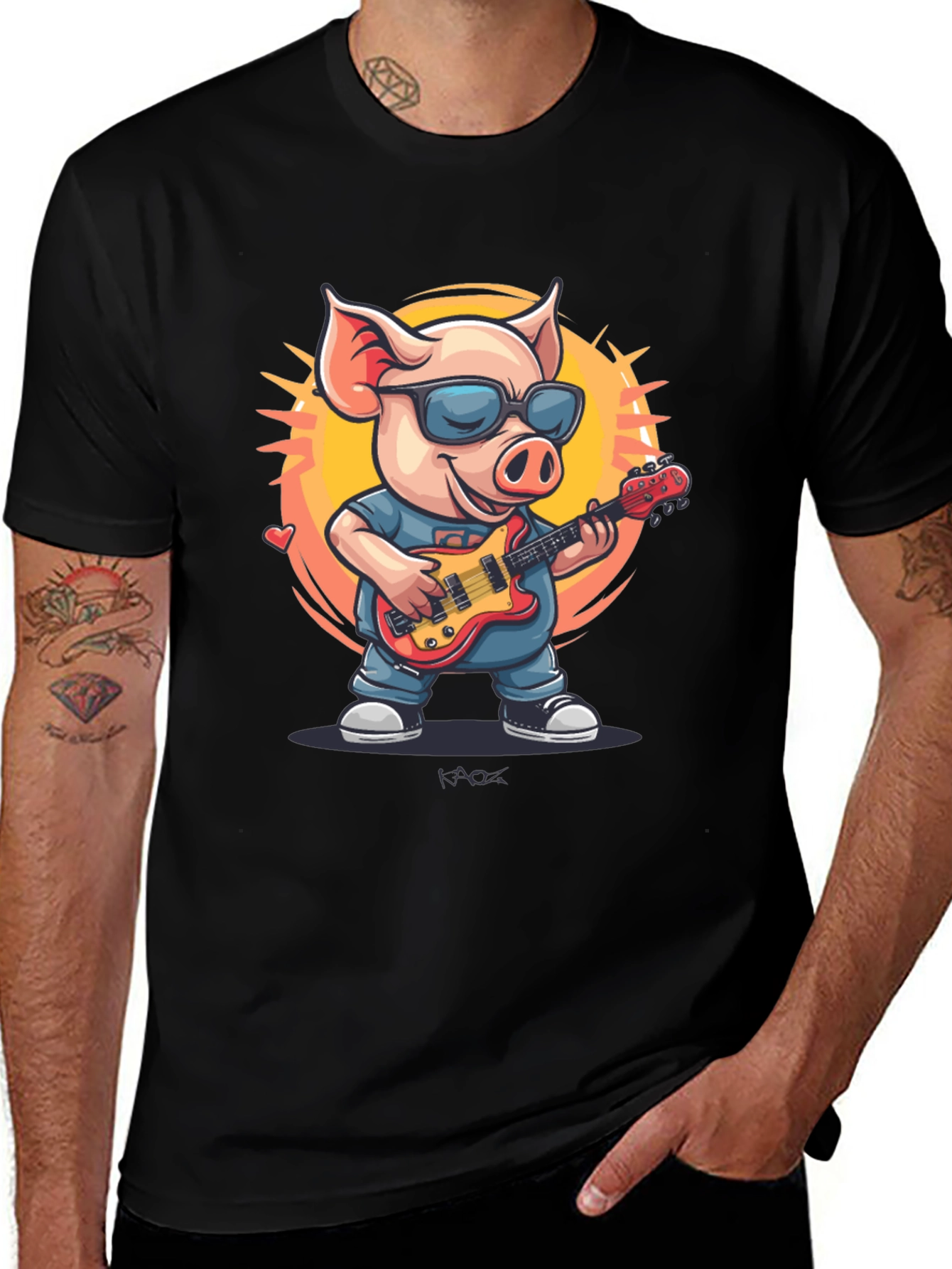 Variant 3 of Cool Pig Rocking Guitar T-Shirt
