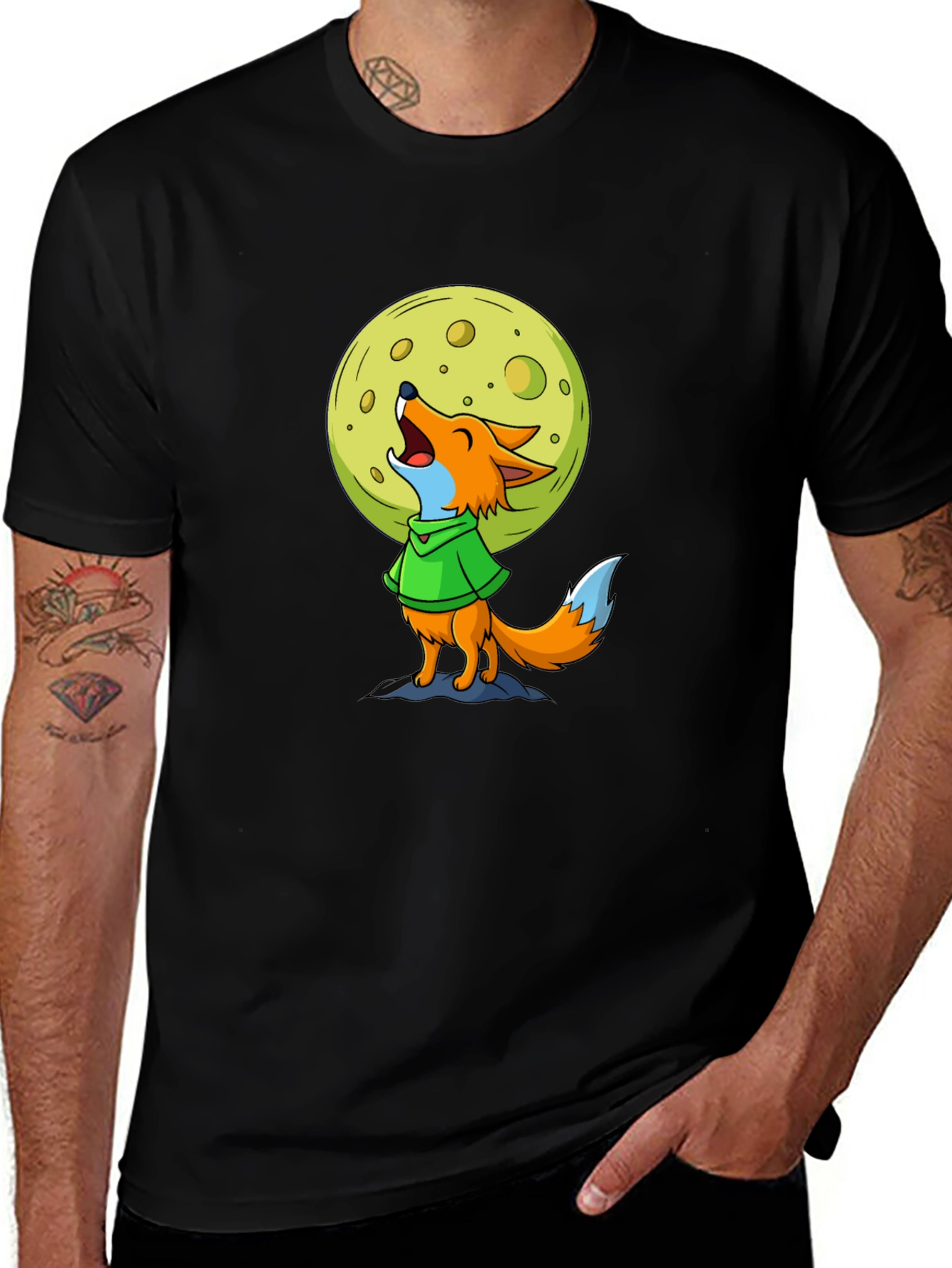 Variant 24 of Cartoon Fox Howling at Moon Black T-Shirt