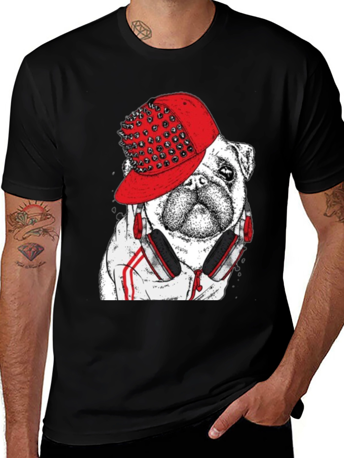 Variant 23 of Bulldog in Spiked Hat Graphic Tee