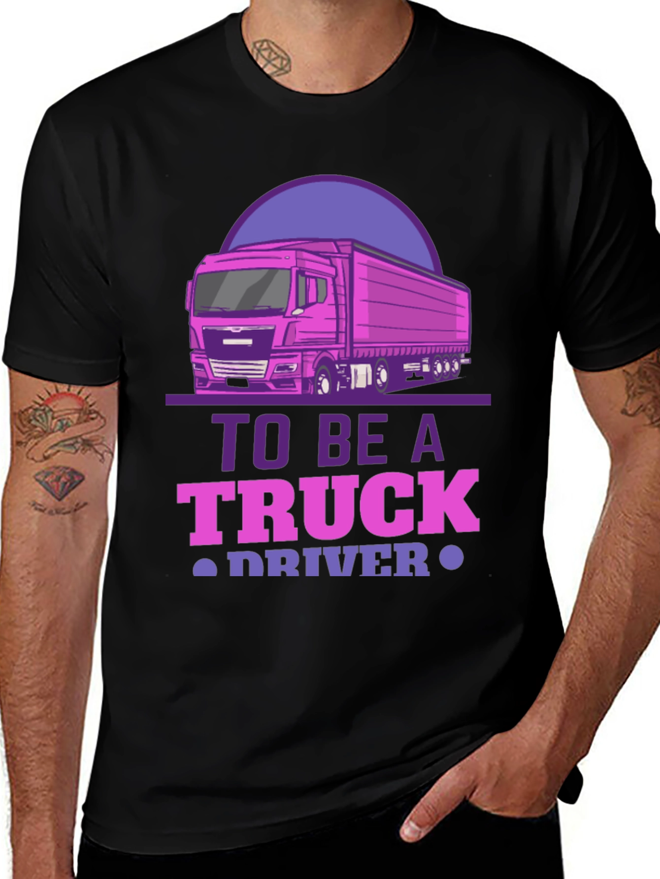 Variant 18 of Truck Driver Graphic Tee - Black Cotton Blend