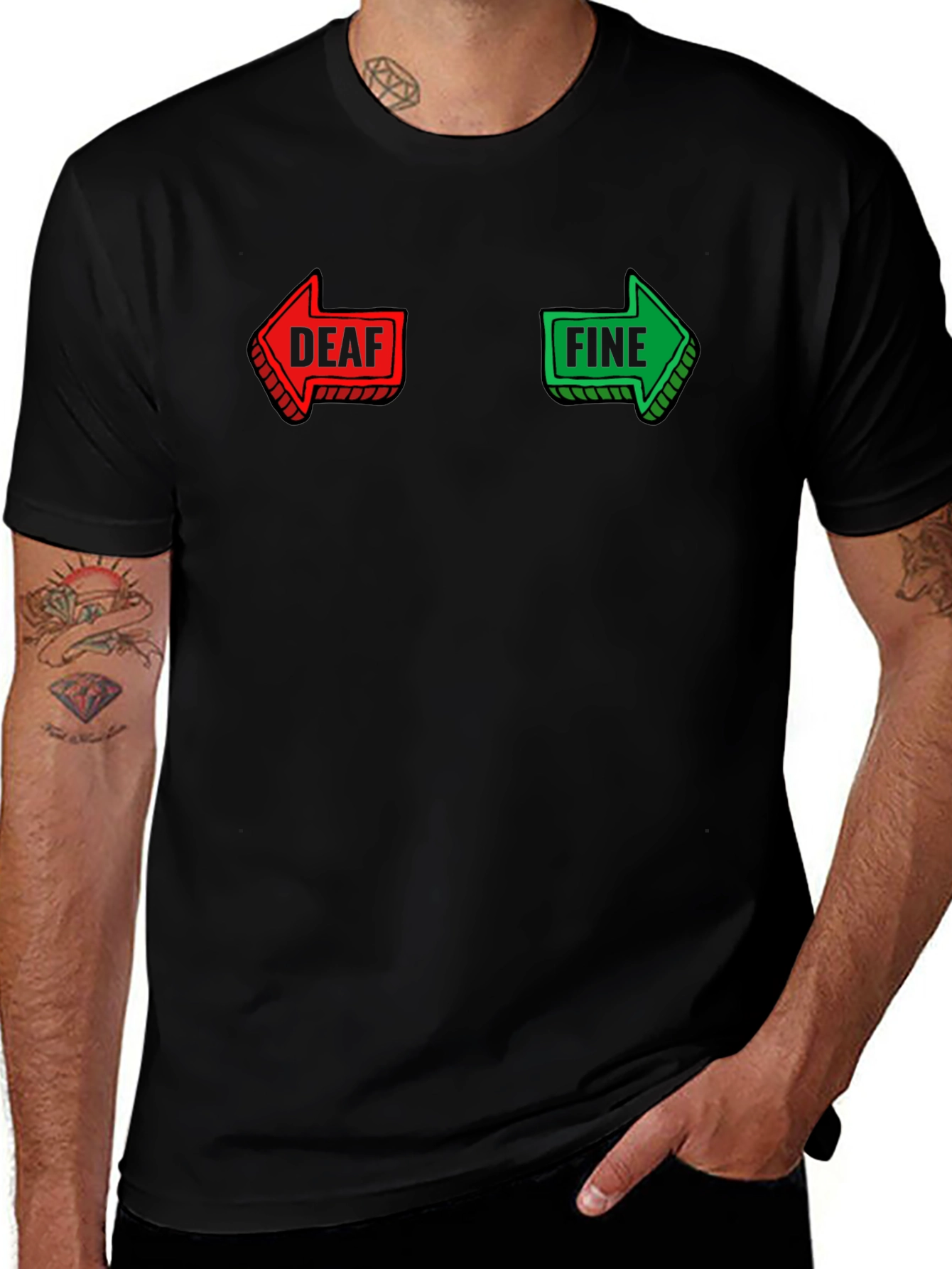 Deaf Fine Graphic T-Shirt - Novelty Arrow Design
