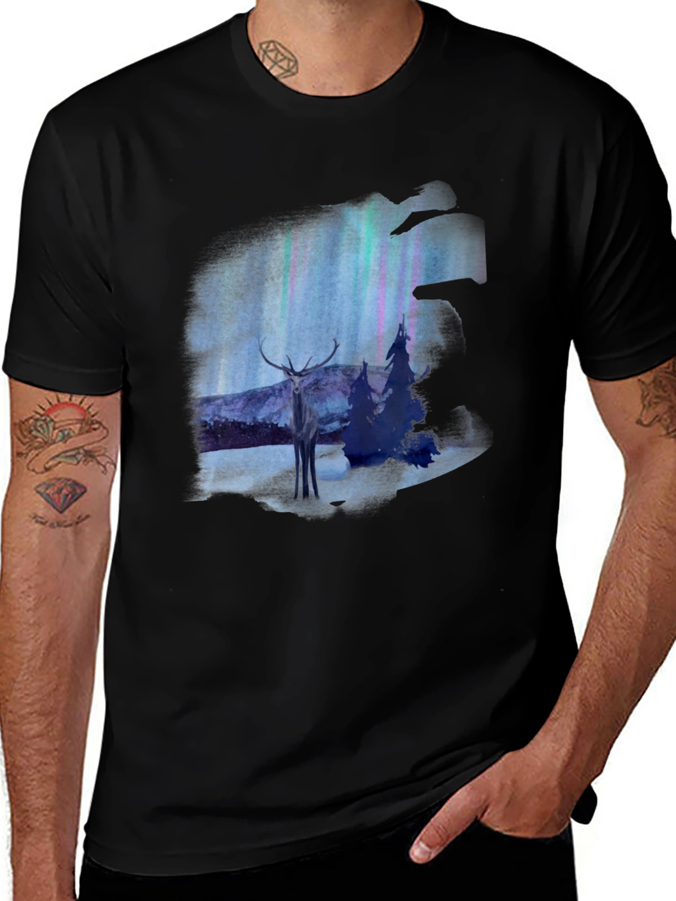 Variant 25 of Aurora Deer Graphic Tee - Northern Lights T-Shirt