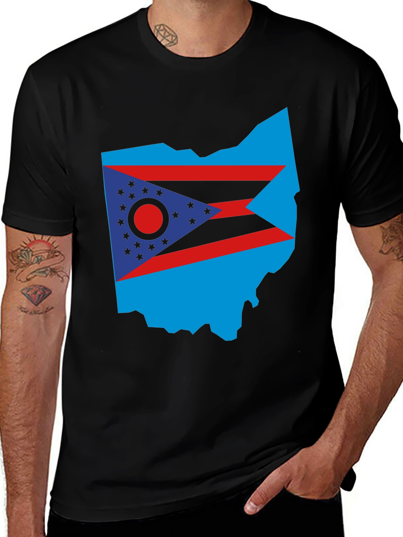 Black Ohio State Flag T-Shirt - Bold Patriotic Style main image