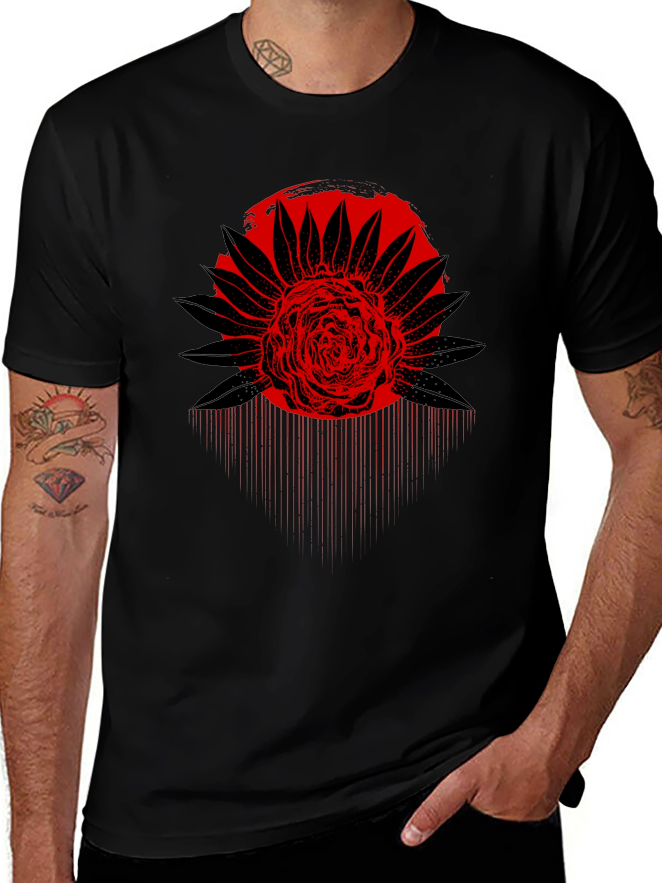 Variant 27 of Red Floral Graphic Black T-Shirt