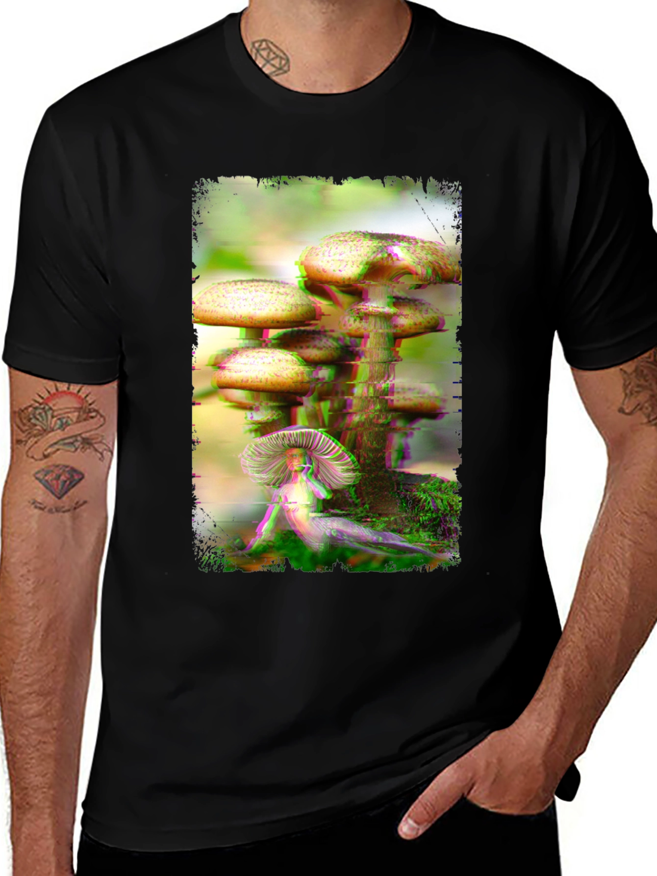 Variant 28 of Mushroom Fairy Glitch Black T-Shirt
