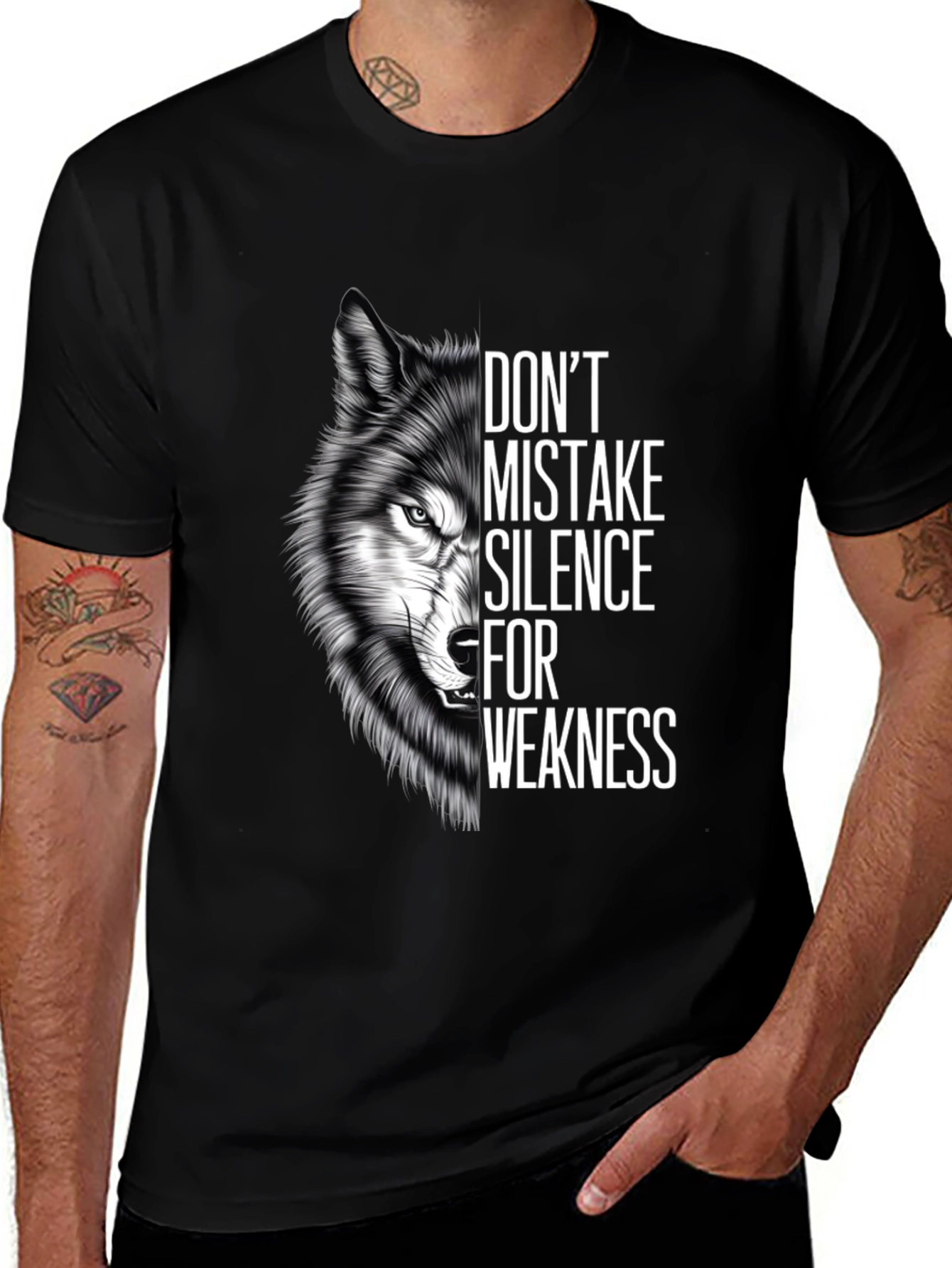 Black Wolf Silence Graphic Tee - Don't Mistake Silence For Weakness T-Shirt main image