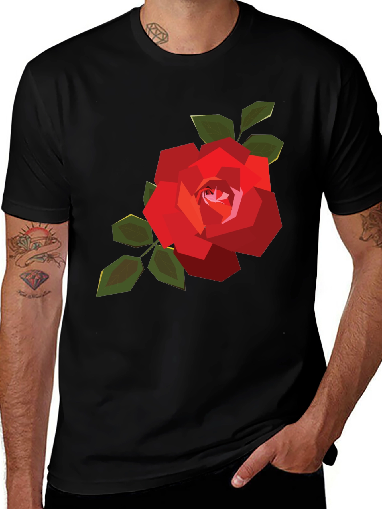 Variant 27 of Geometric Rose Graphic Tee - Men's Black Casual Shirt