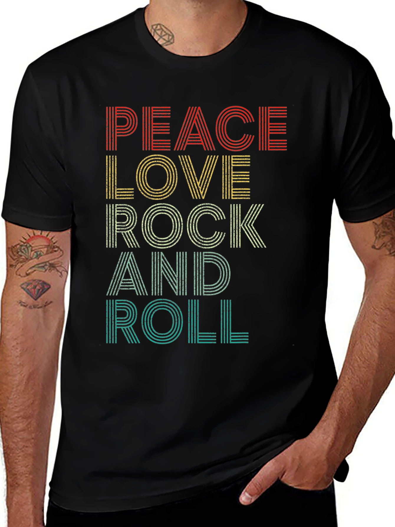 Variant 13 of Peace Love Rock & Roll Men's Black T-Shirt
