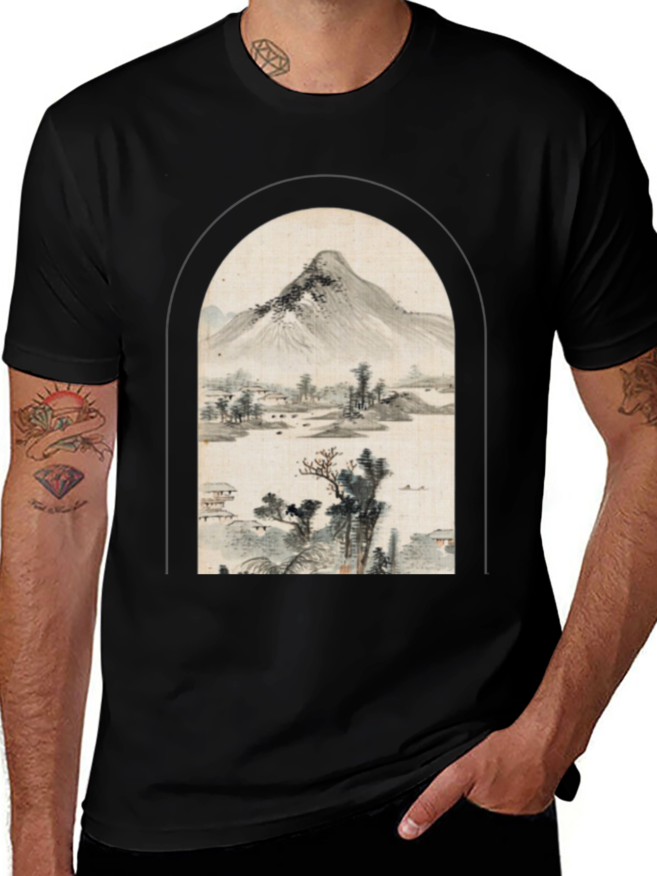 Variant 30 of Mountain Landscape Graphic Tee - Black