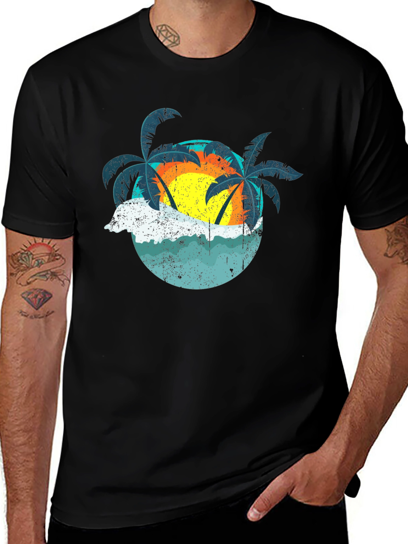 Variant 17 of Retro Sunset Palms T-Shirt - Black