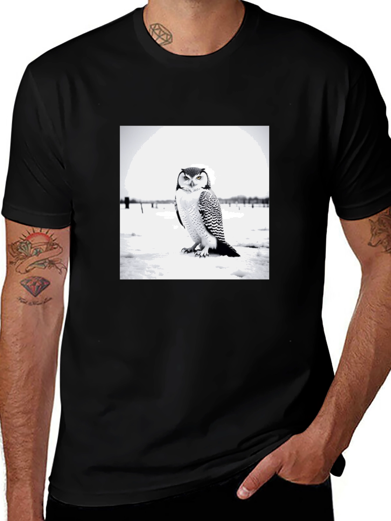 Variant 27 of Owl Graphic Tee - Men's Black Cotton T-Shirt