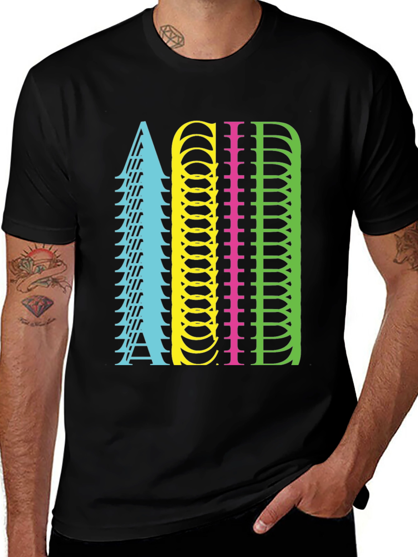 Variant 24 of Retro 'ACID' Letter Graphic Black T-Shirt
