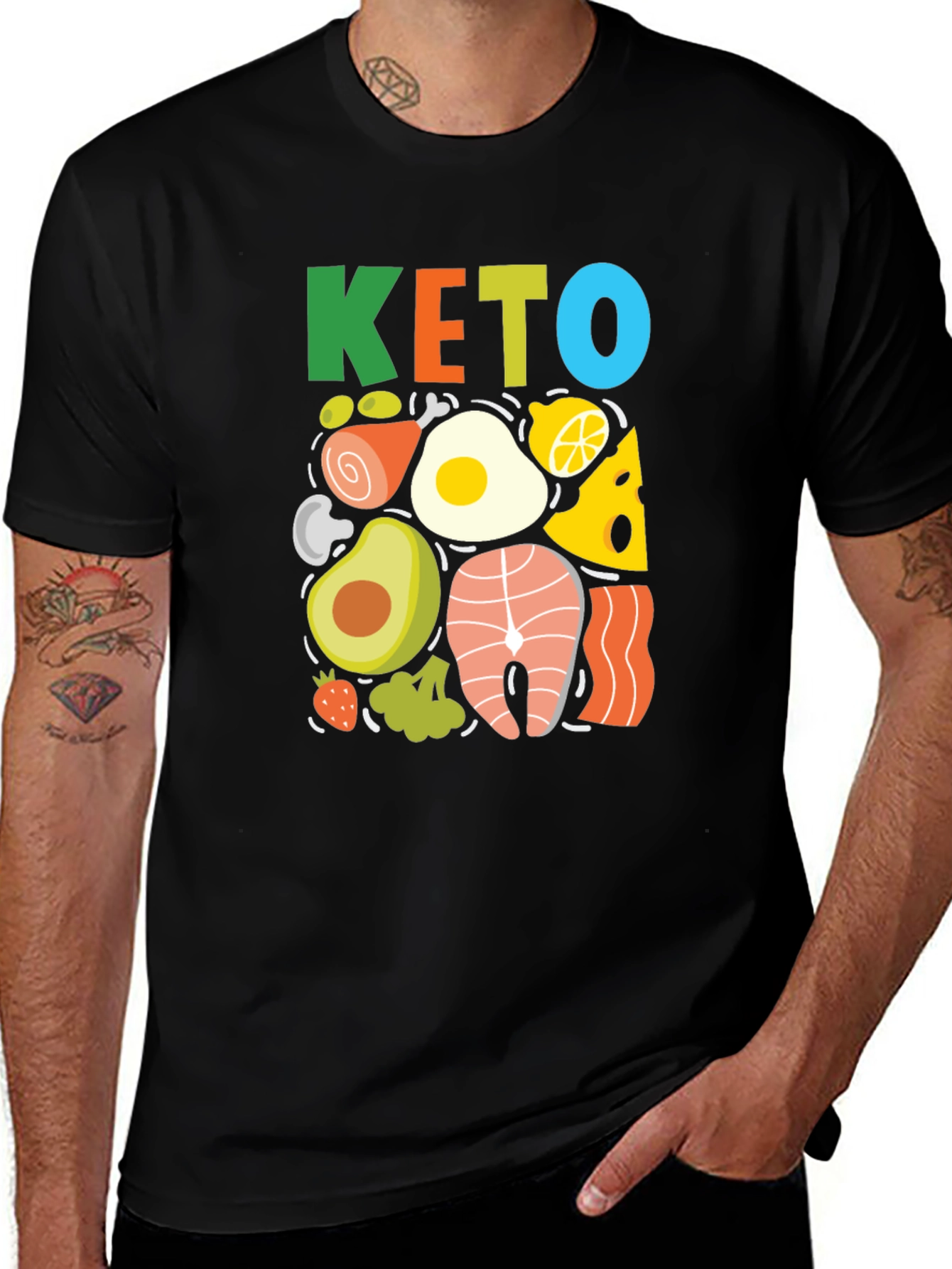 Variant 4 of Keto Diet Food Pattern Black T-Shirt