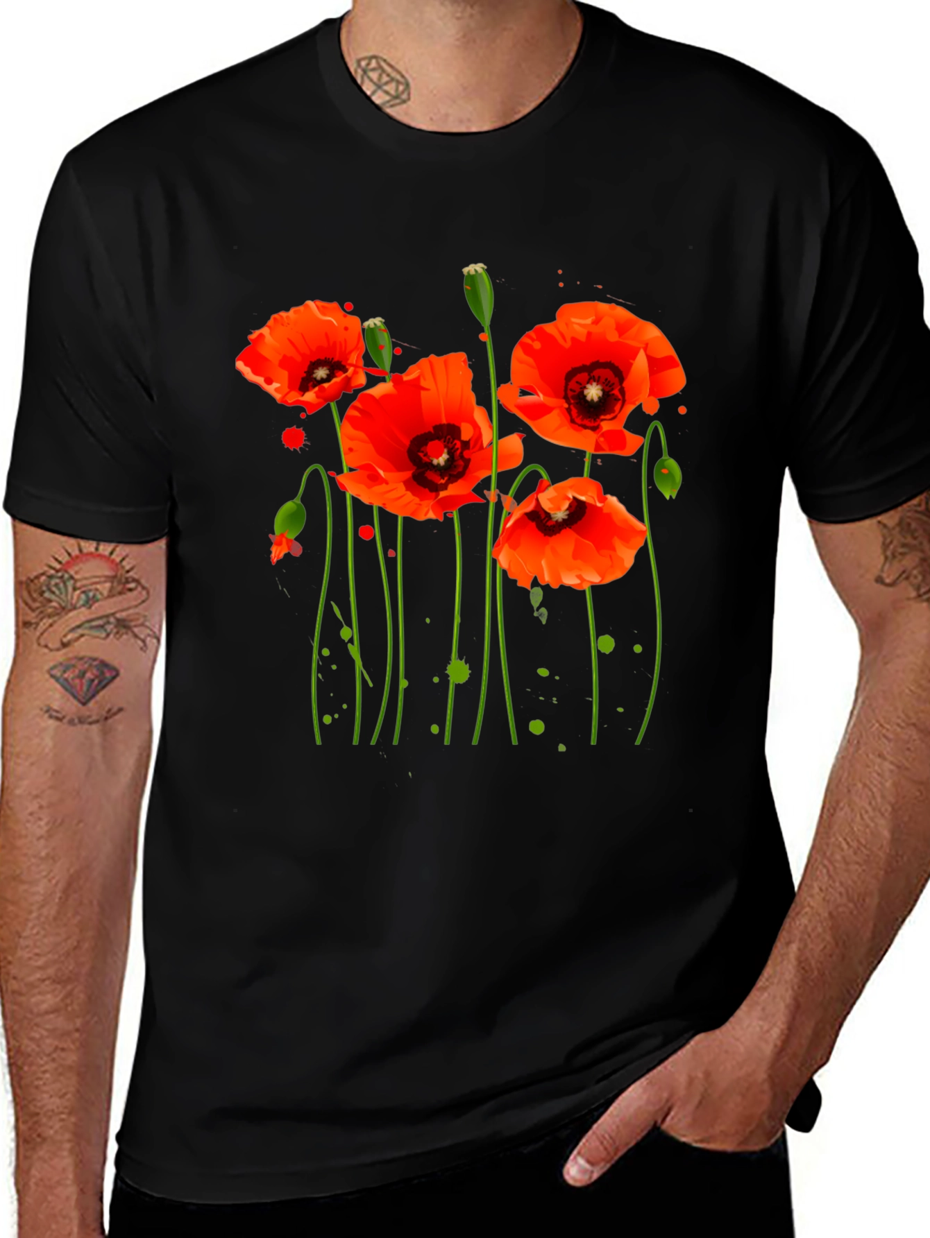 Variant 18 of Poppy Flower Graphic T-Shirt - Stylish Men's Tee