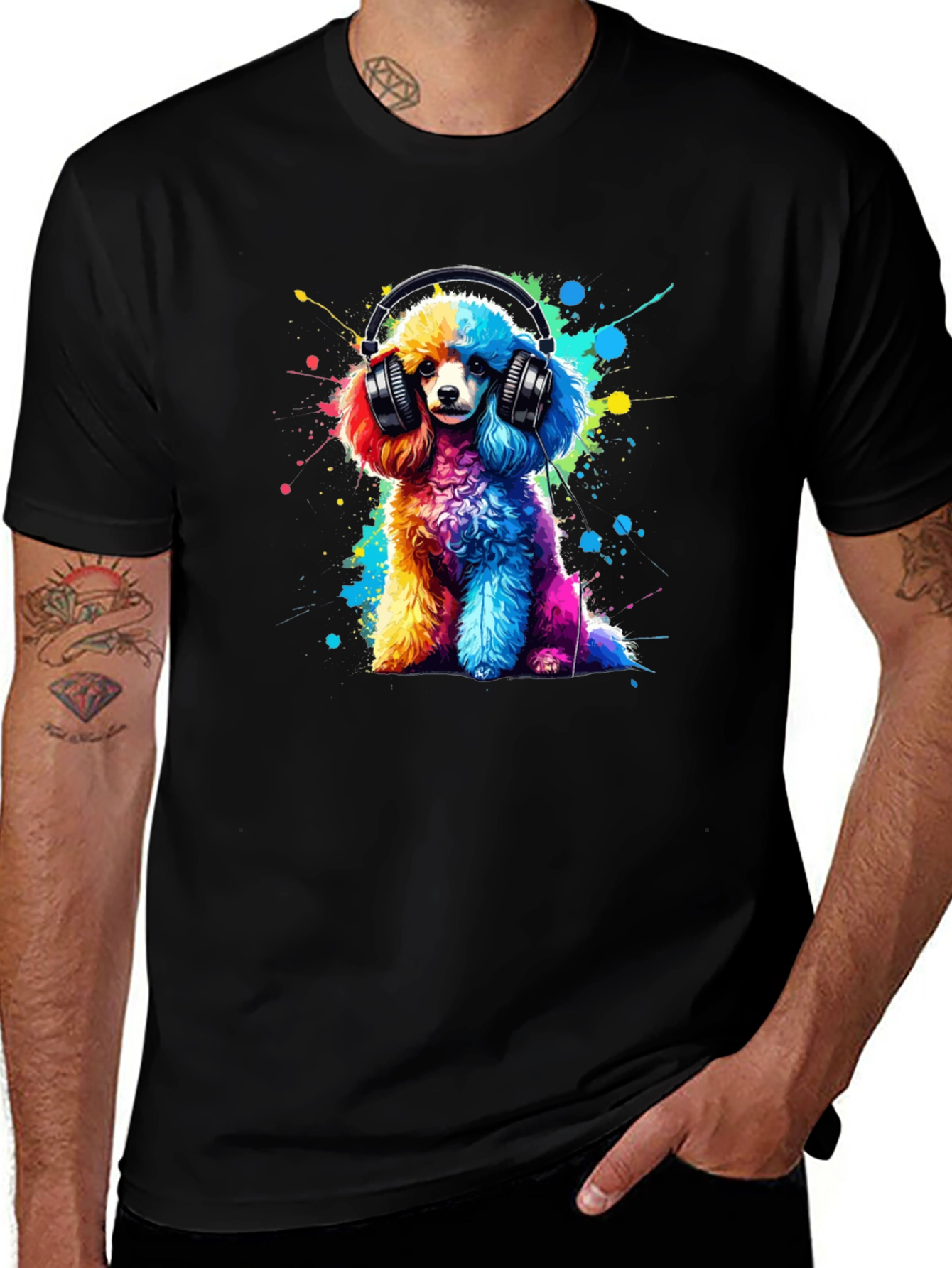 Variant 15 of Rainbow Poodle Headphones Graphic Tee