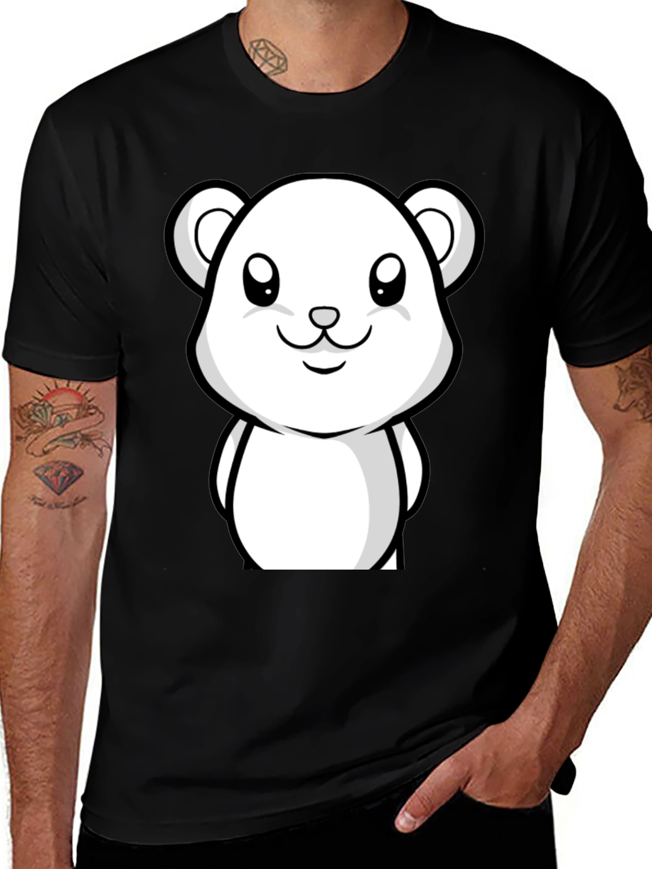 Variant 6 of Cute Cartoon Bear Graphic Black T-Shirt