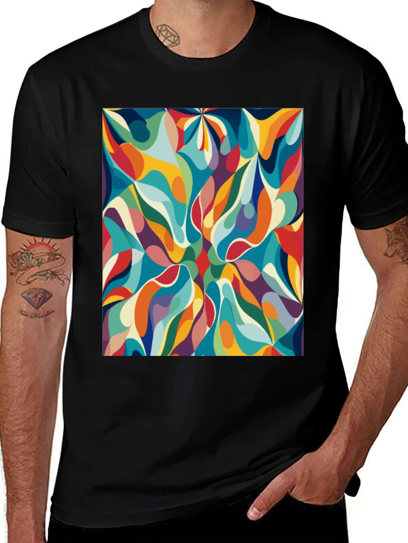 Black Retro Abstract Graphic Print Tee - Bold Style main image