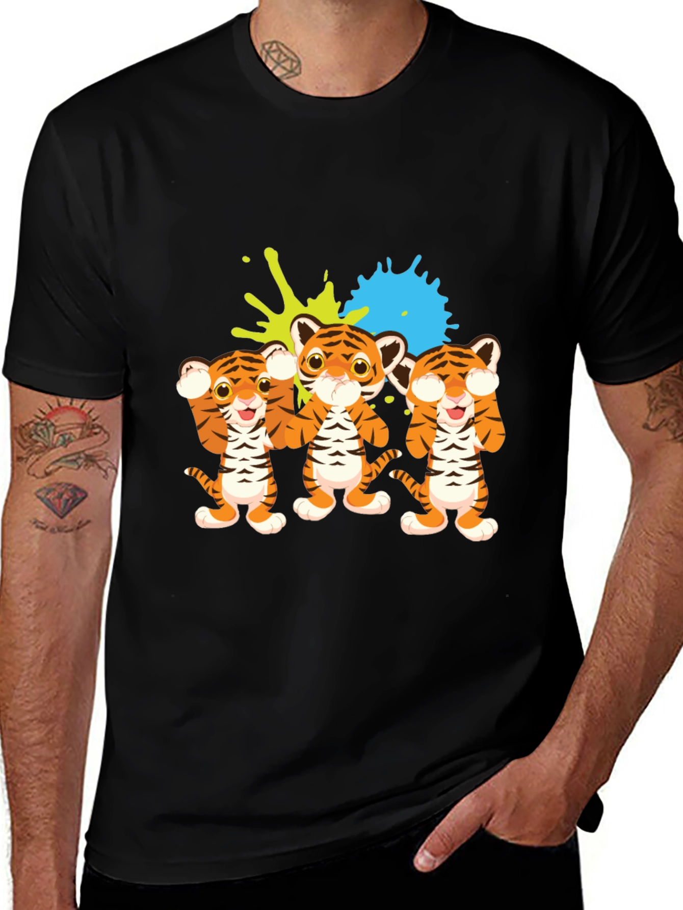 Variant 28 of Cute Tiger Trio Graphic Tee - Black