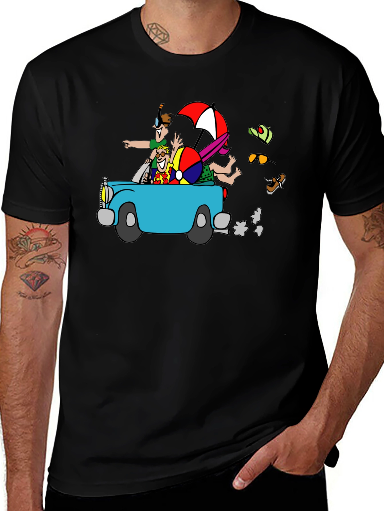 Variant 27 of Cartoon Car T-Shirt - Black Cotton Tee