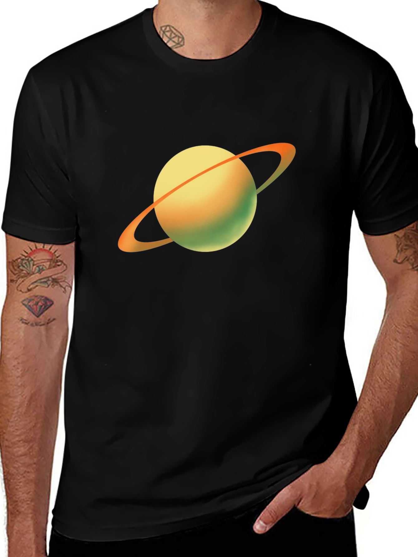 Variant 18 of Saturn Graphic T-Shirt - Black Cotton Blend