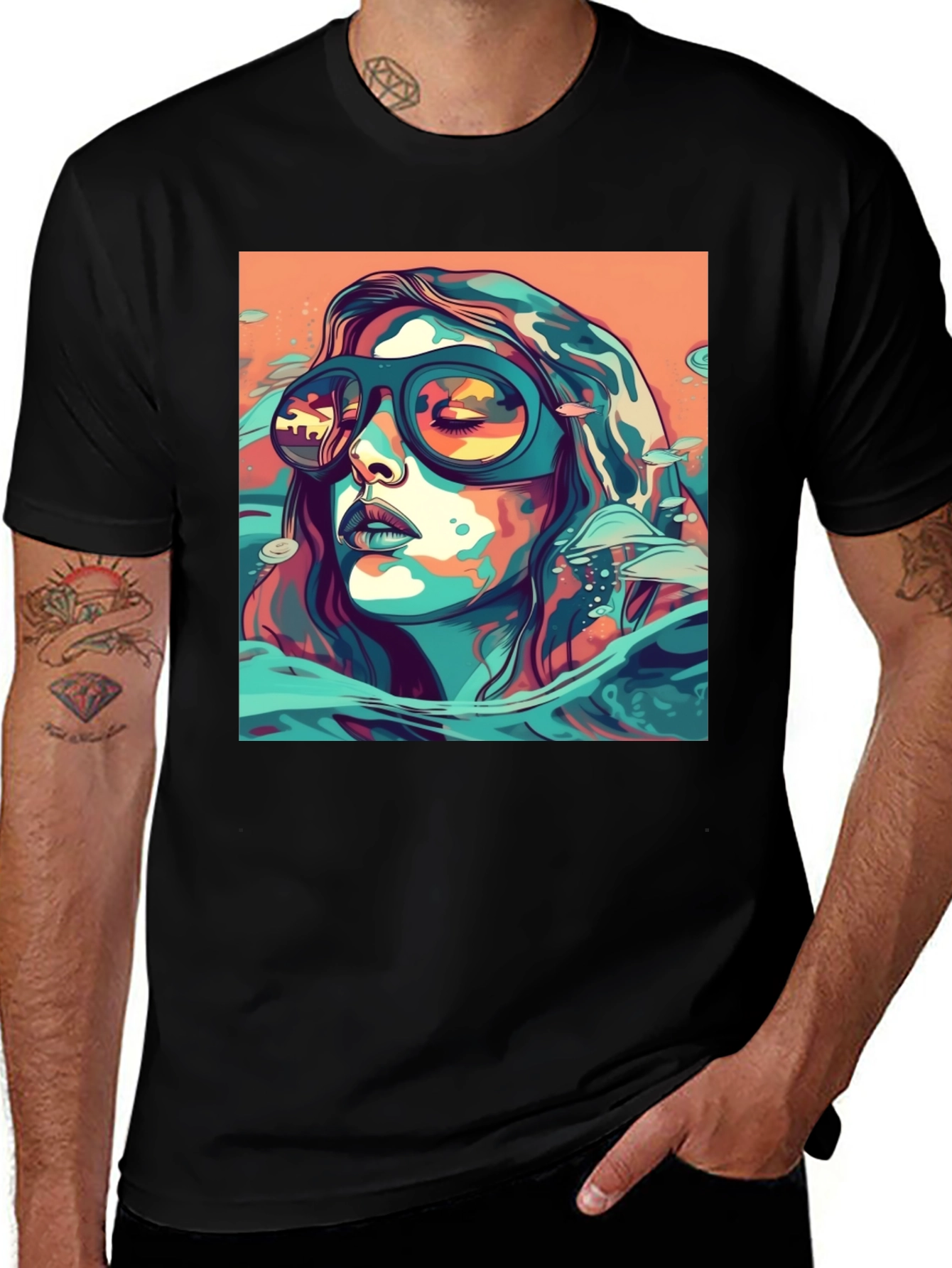 Variant 12 of Abstract Woman Sunglasses Black Tee